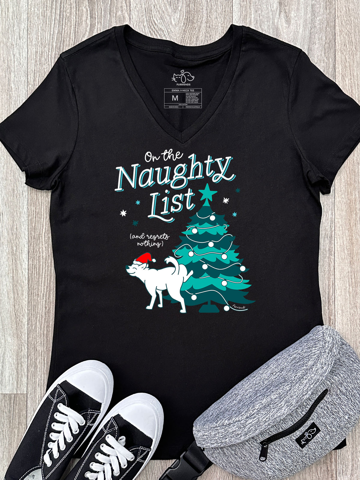 On The Naughty List - Dog Emma V-Neck Tee