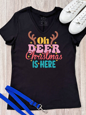 Oh Deer. Christmas Is Here Emma V-Neck Tee