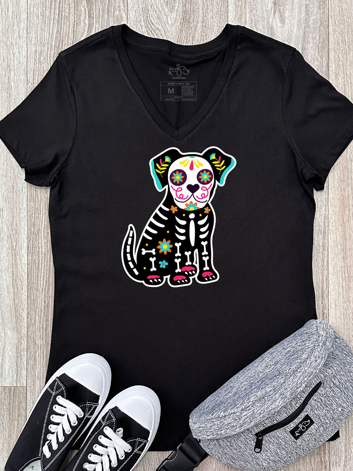 Sugar Skull Dog Emma V-Neck Tee