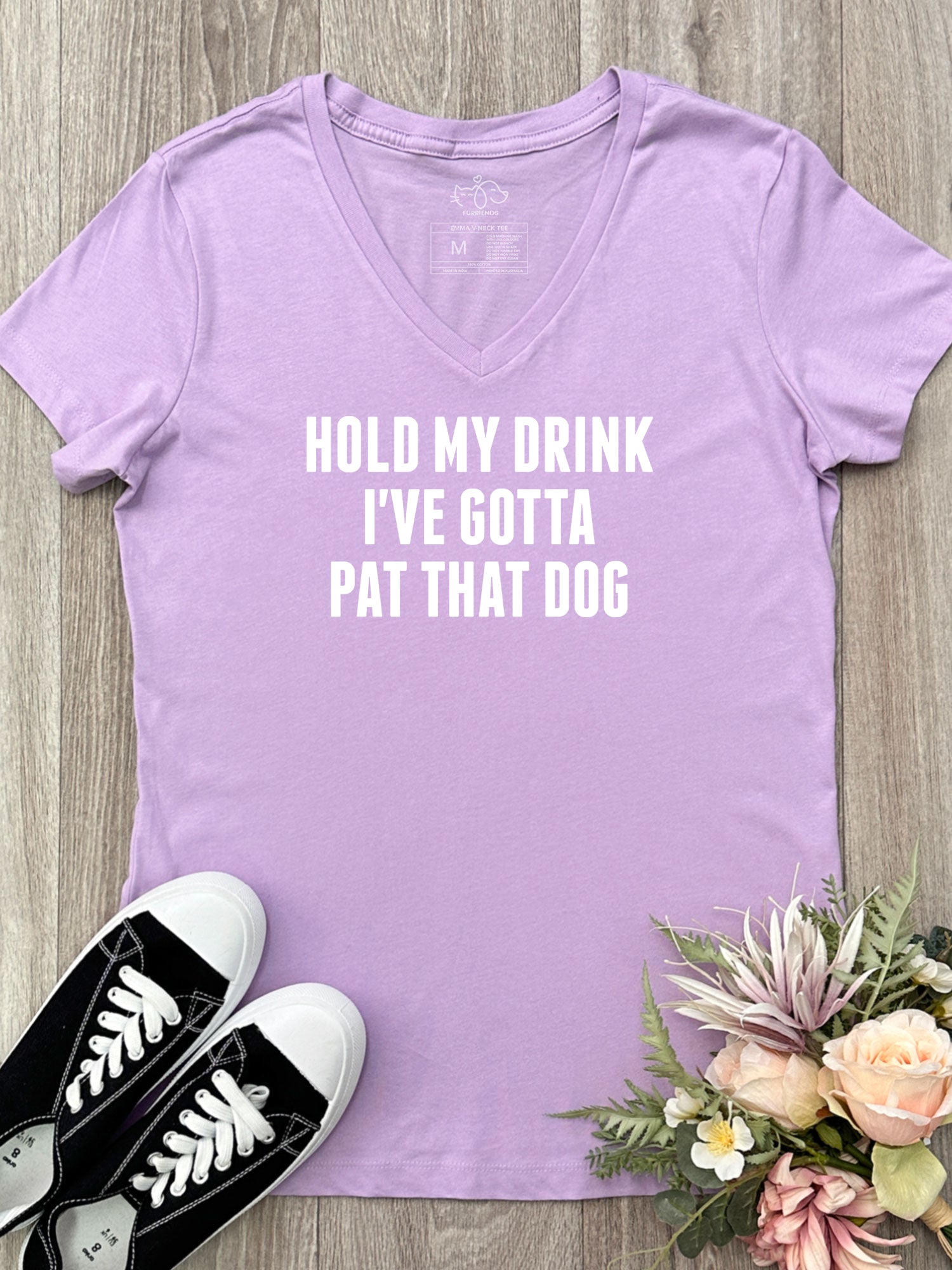 Hold My Drink I've Gotta Pat That Dog Emma V-Neck Tee