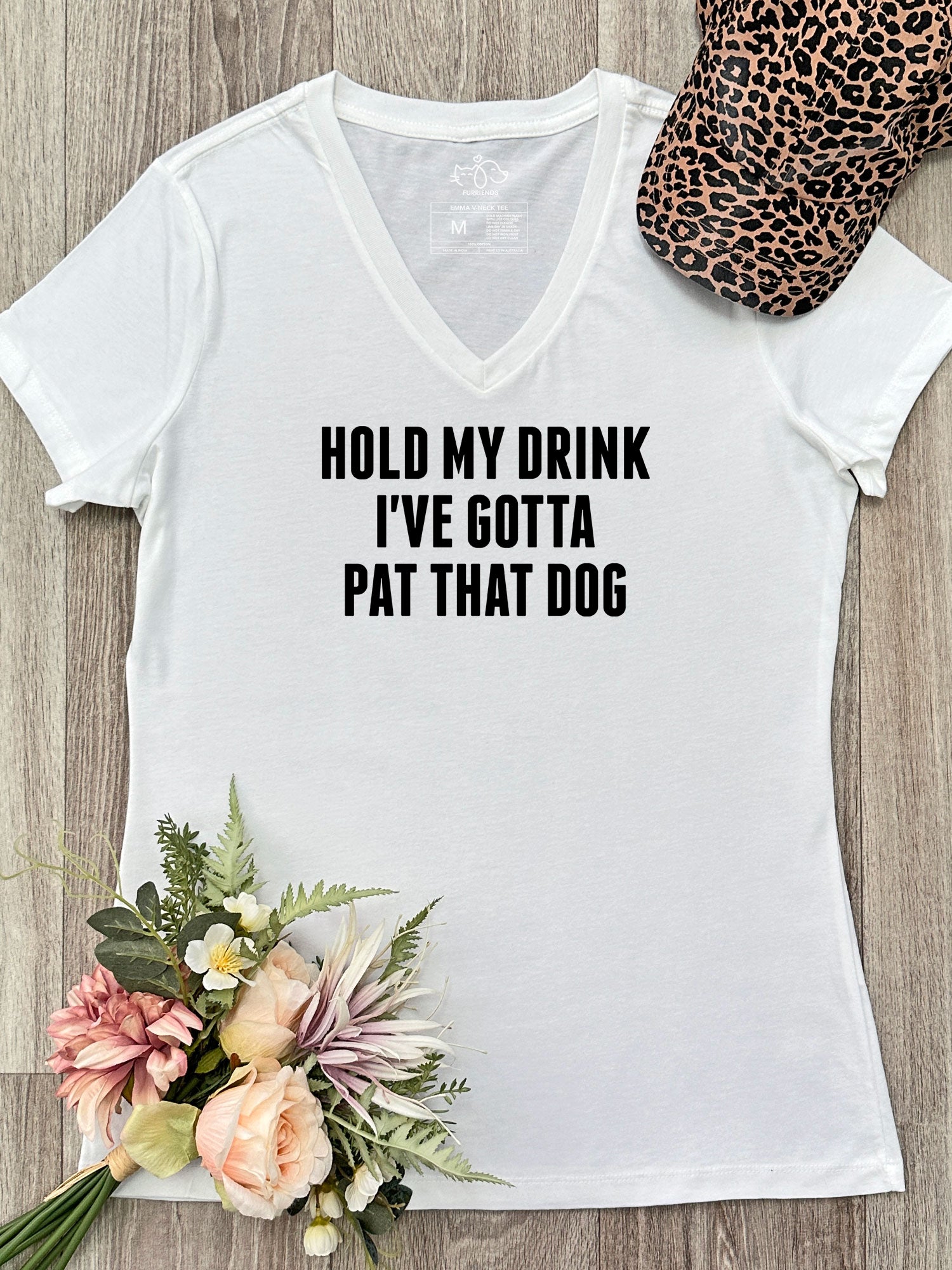 Hold My Drink I've Gotta Pat That Dog Emma V-Neck Tee