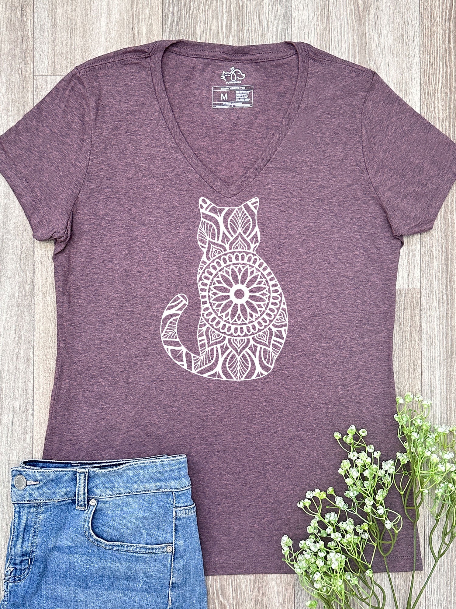 Cat Mandala Emma V-Neck Tee