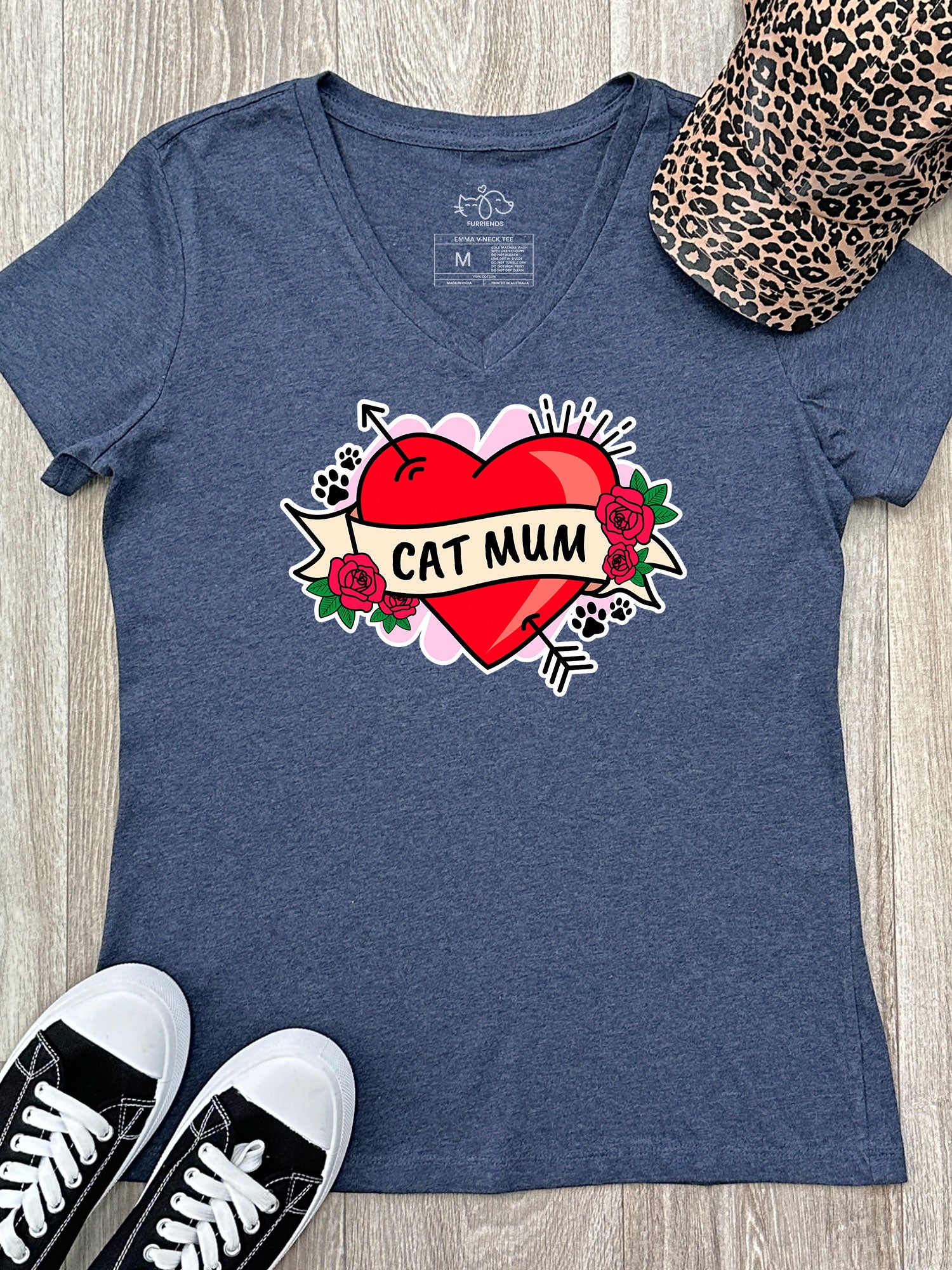 Cat Mum Heart Tattoo Emma V-Neck Tee