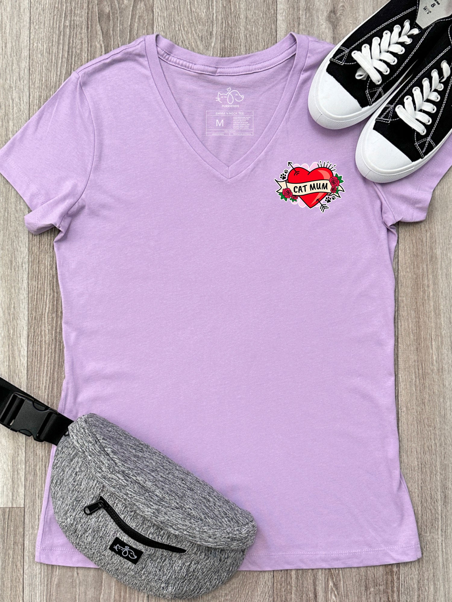 Cat Mum Heart Tattoo Emma V-Neck Tee