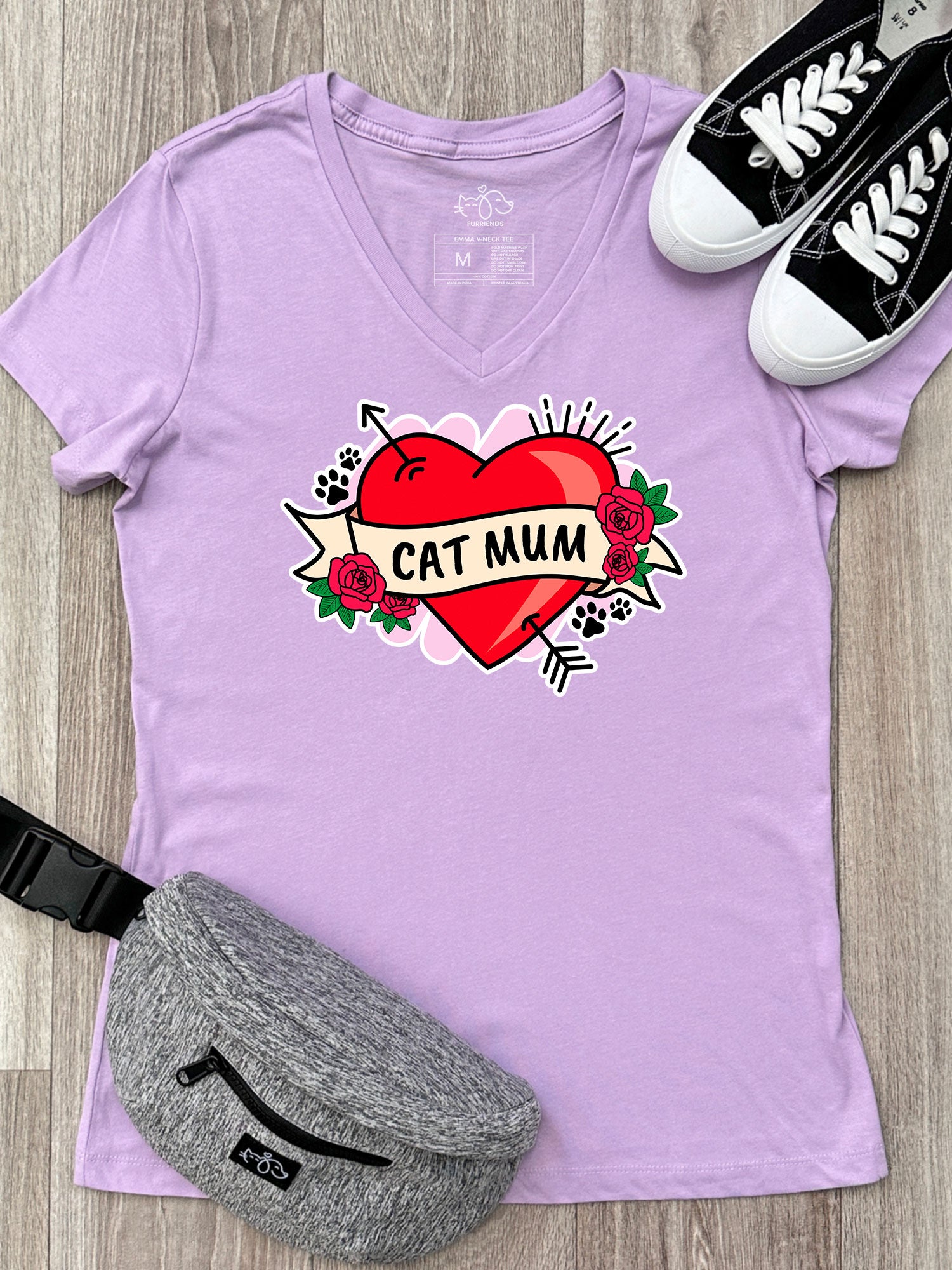 Cat Mum Heart Tattoo Emma V-Neck Tee