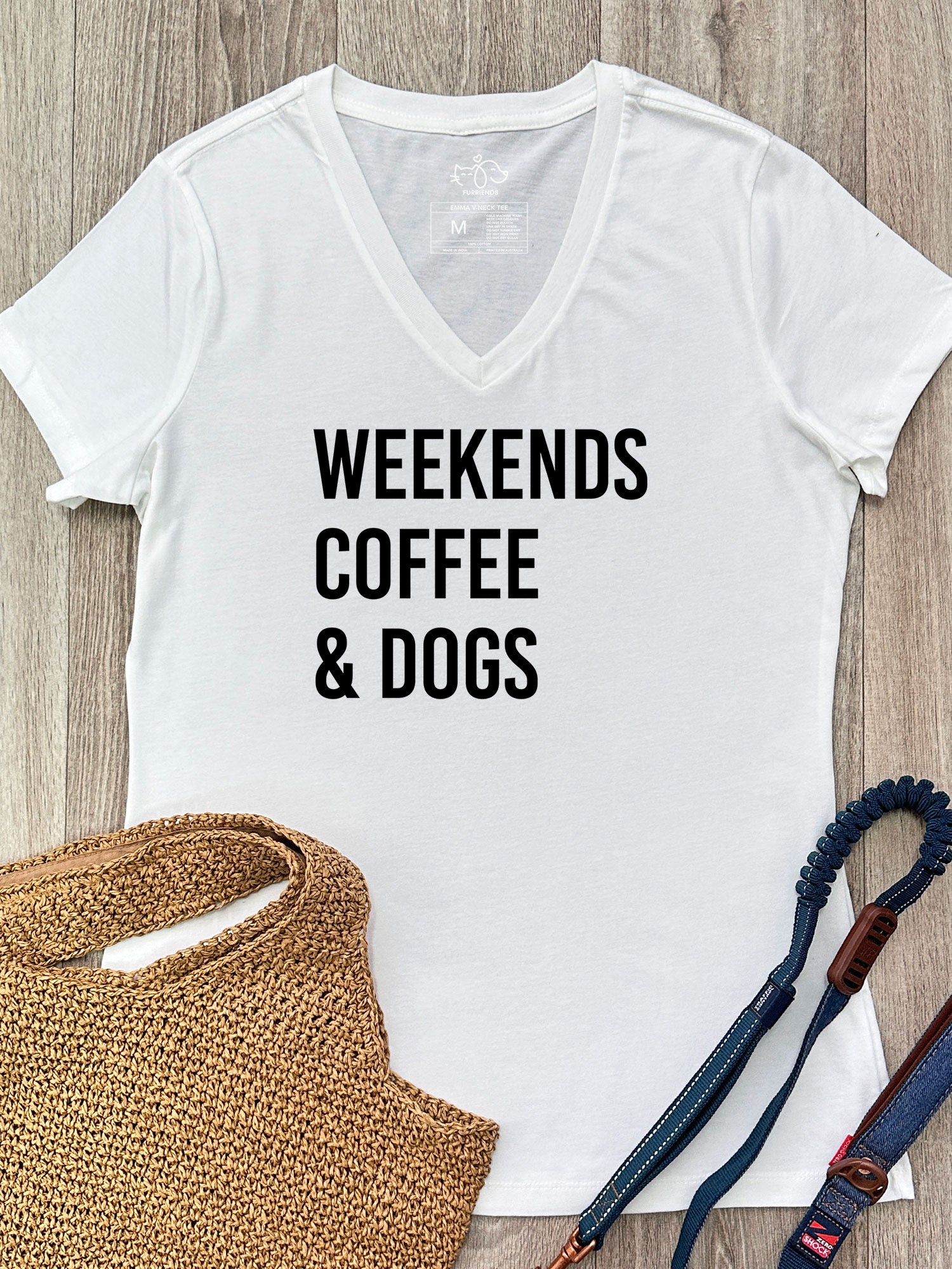 Weekends Coffee & Dogs Emma V-Neck Tee