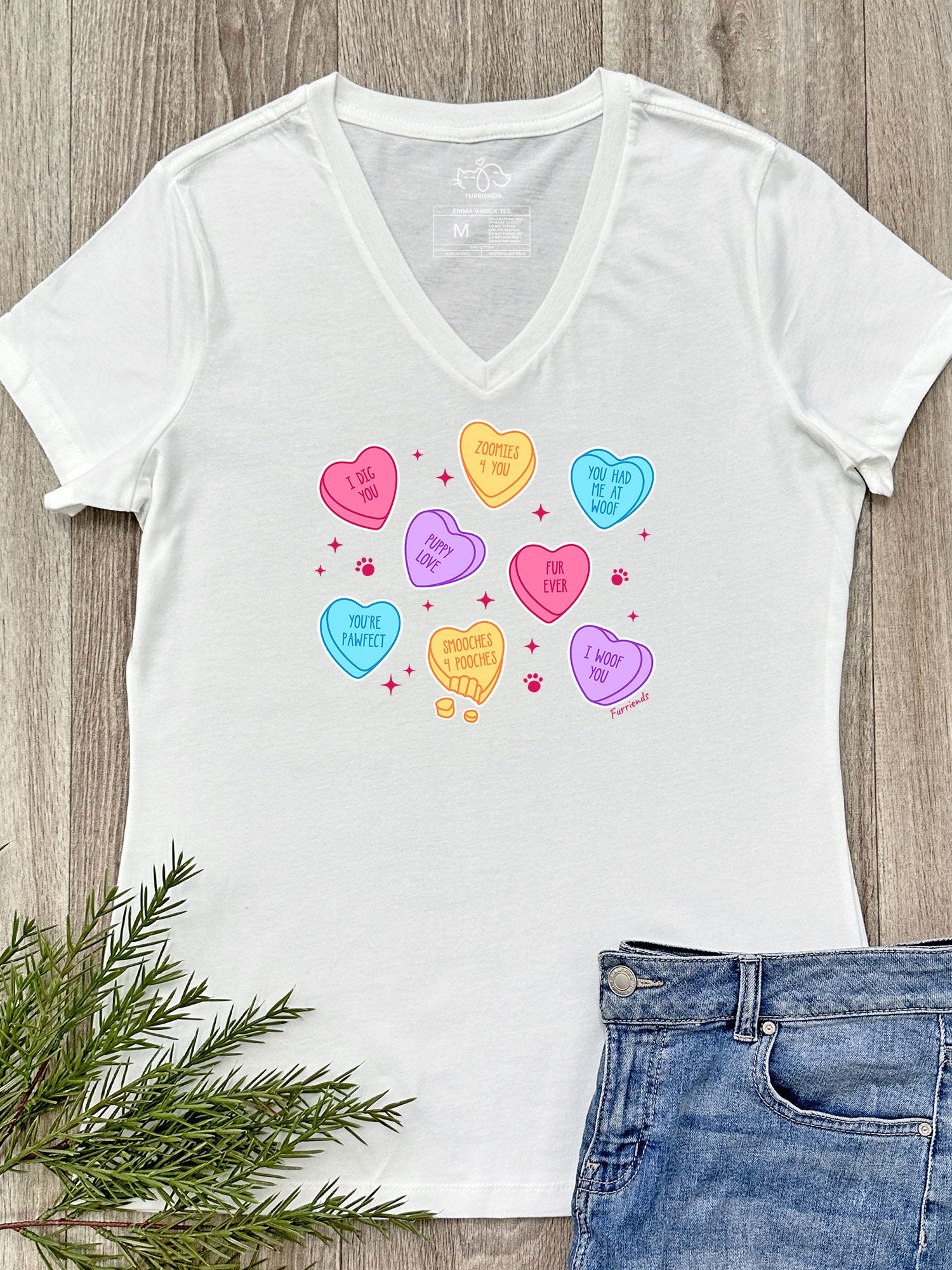 Candy Hearts - Dog Emma V-Neck Tee