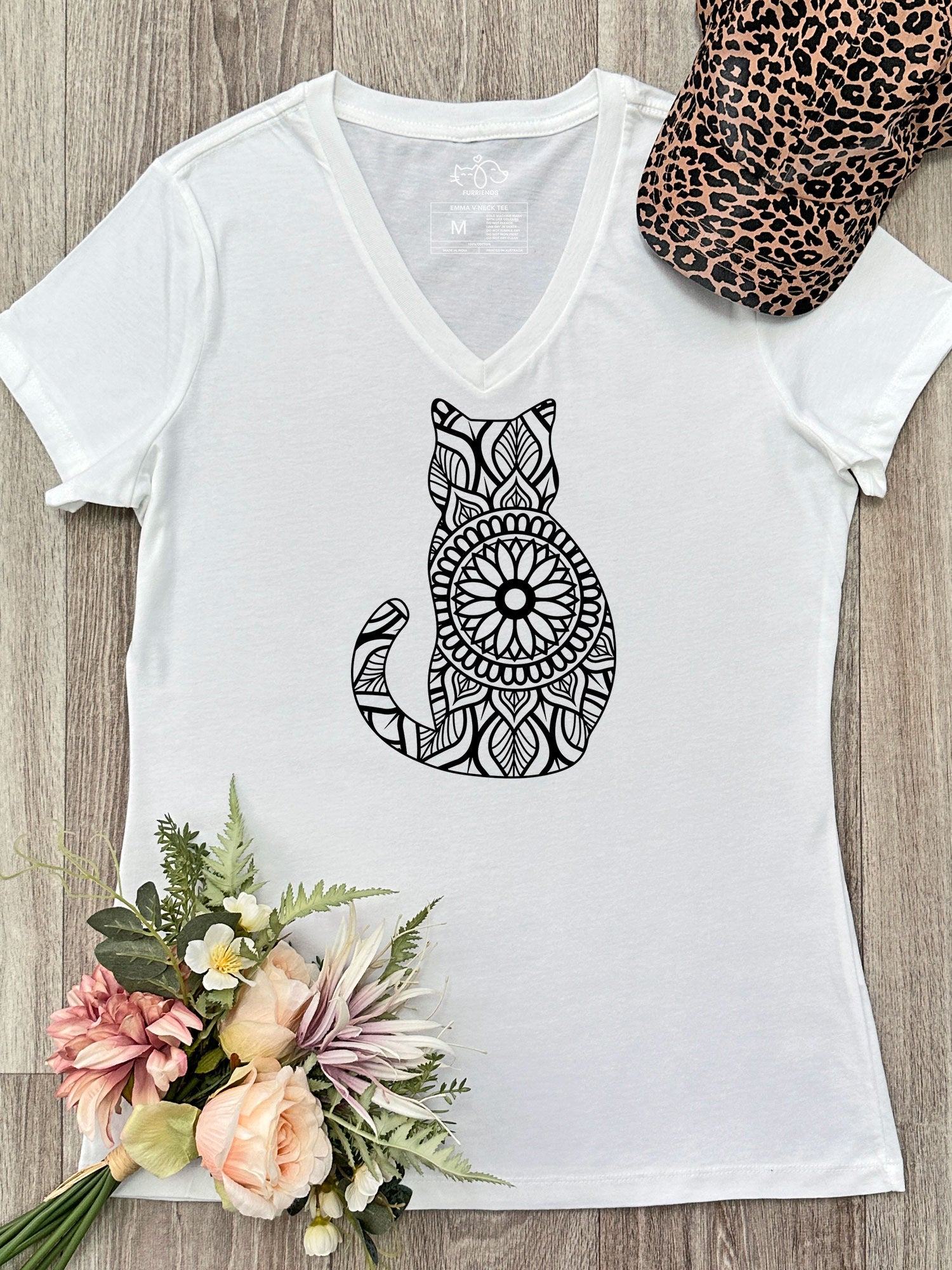 Cat Mandala Emma V-Neck Tee