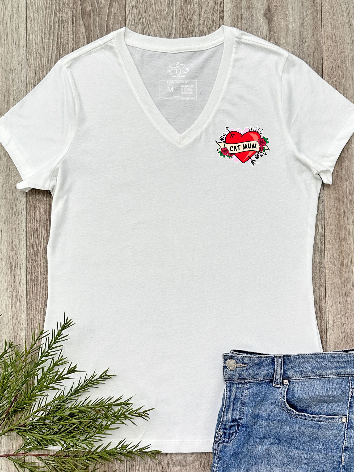 Cat Mum Heart Tattoo Emma V-Neck Tee