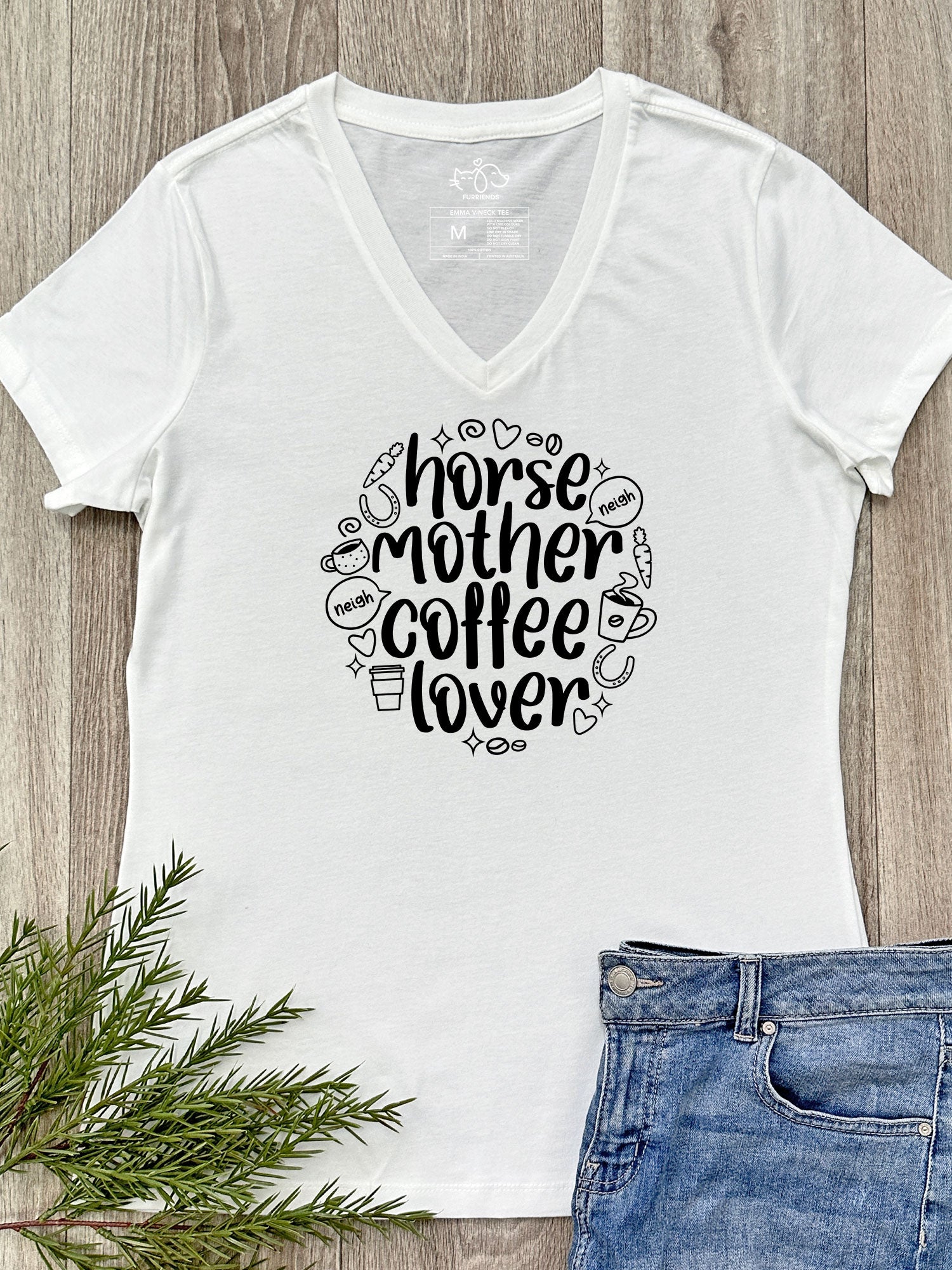 Horse Mother Coffee Lover Emma V-Neck Tee