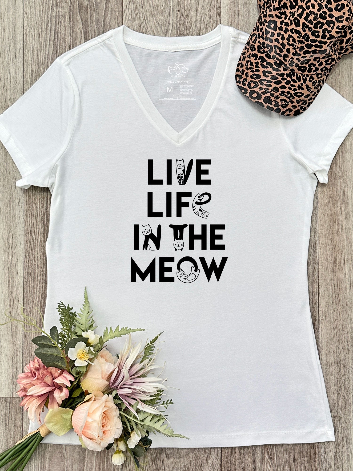 Live Life In The Meow Emma V-Neck Tee