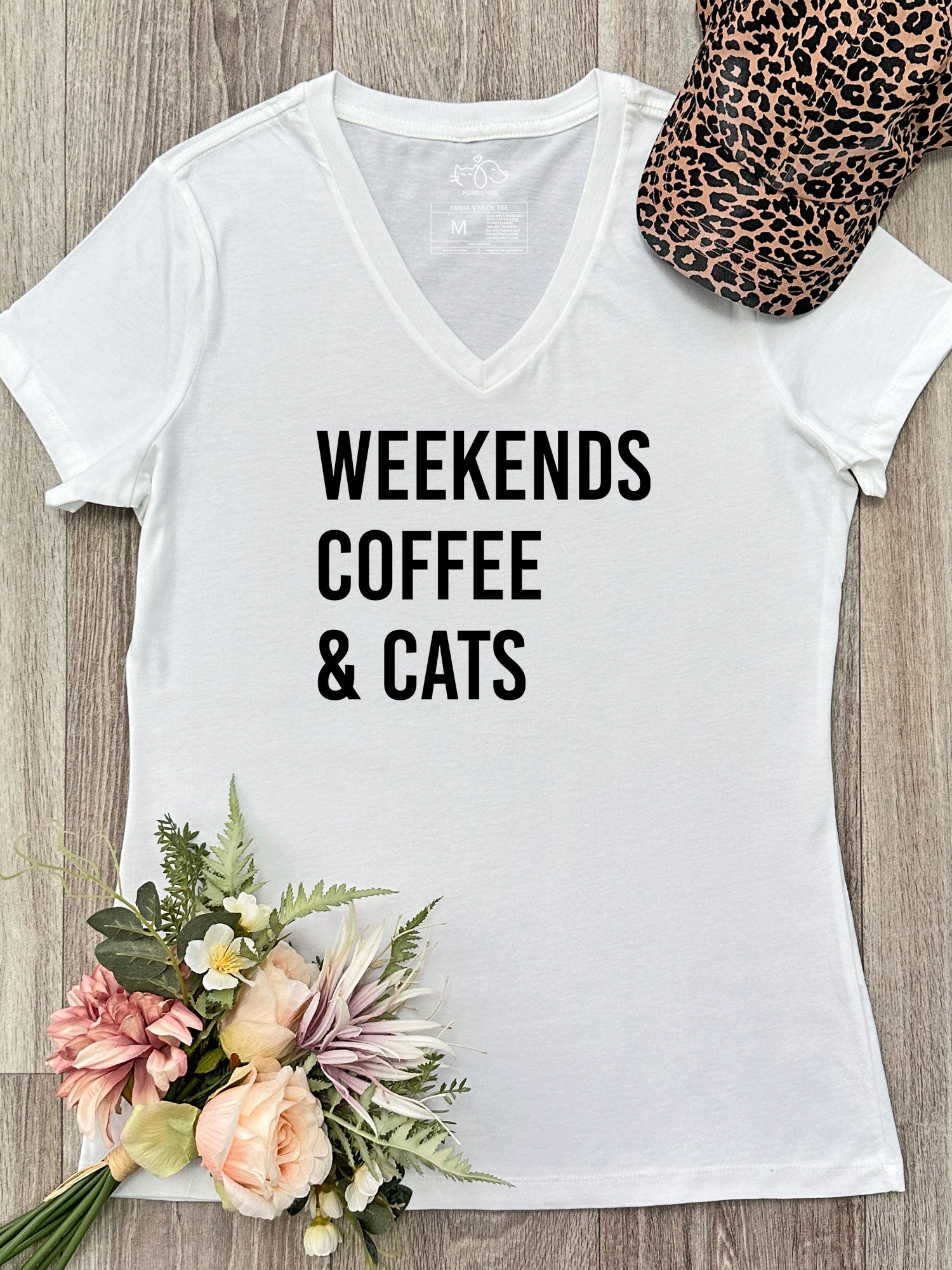 Weekends Coffee & Cats Emma V-Neck Tee