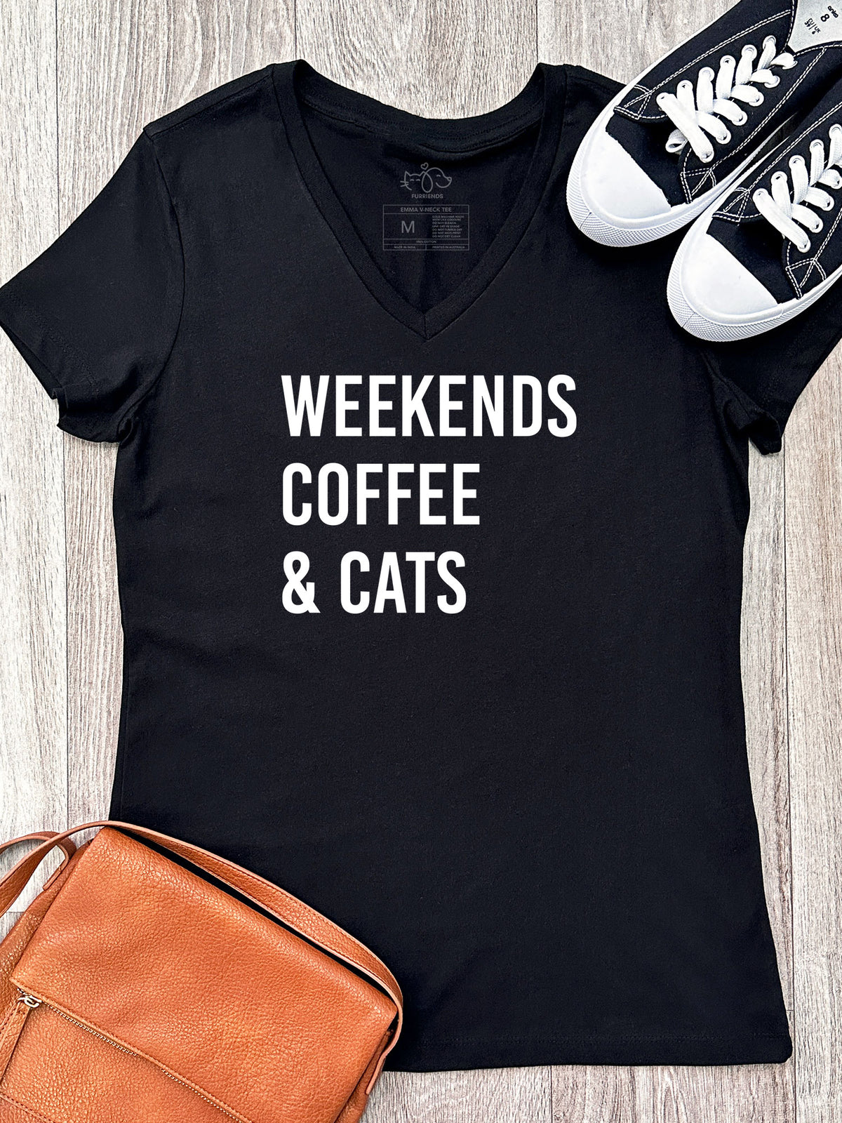 Weekends Coffee &amp; Cats Emma V-Neck Tee