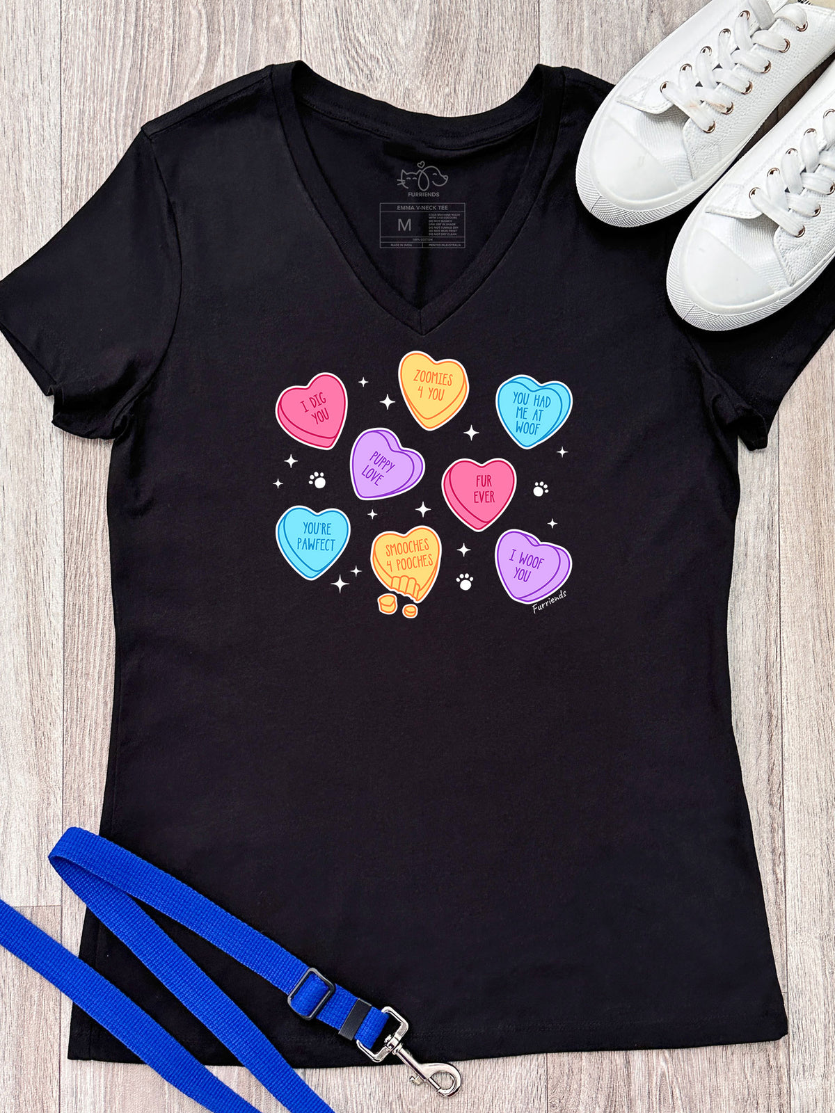 Candy Hearts - Dog Emma V-Neck Tee