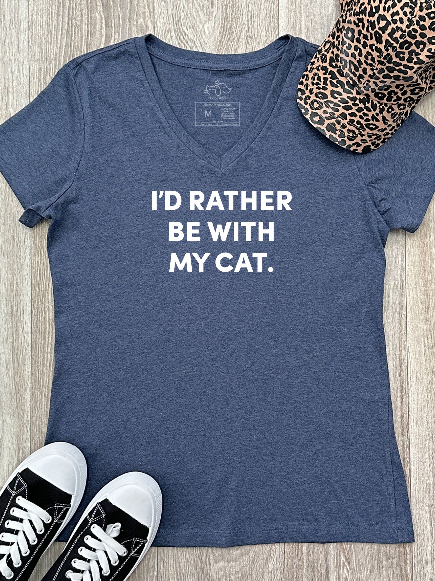 I'd Rather Be With My Cat. Emma V-Neck Tee