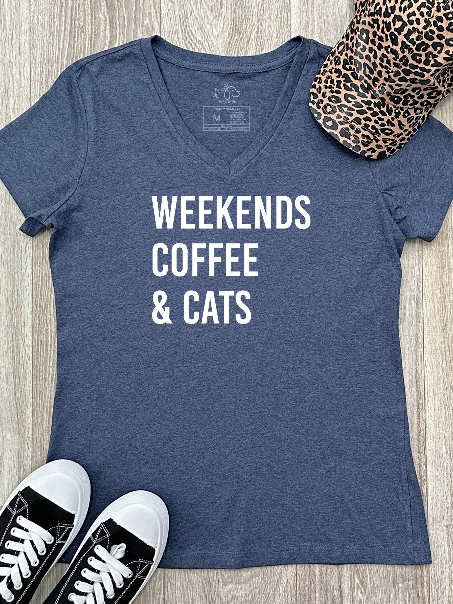 Weekends Coffee & Cats Emma V-Neck Tee