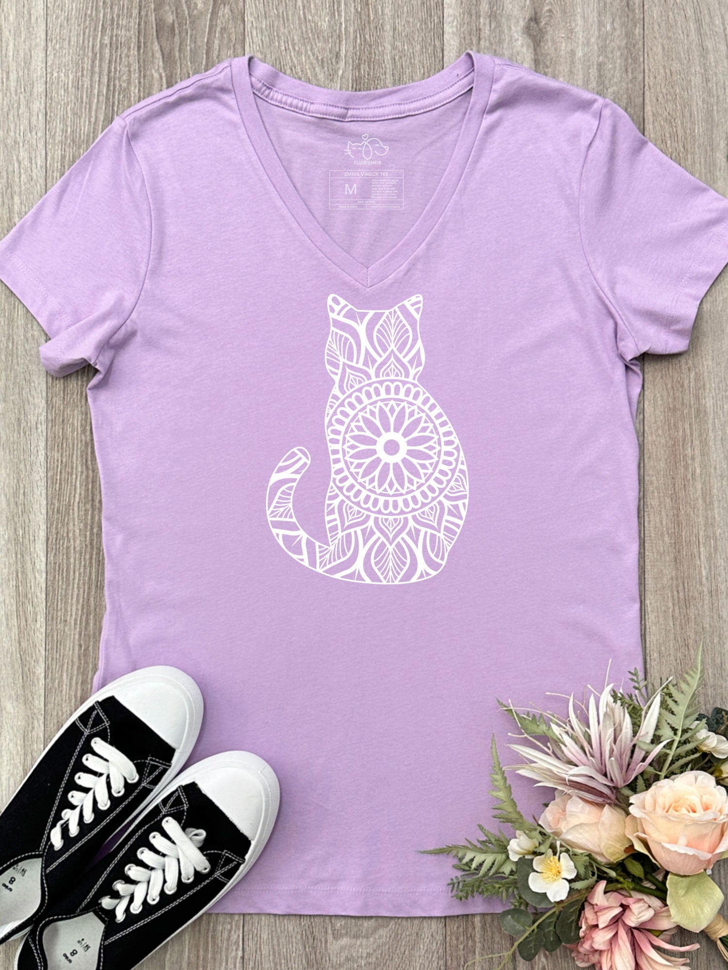 Cat Mandala Emma V-Neck Tee