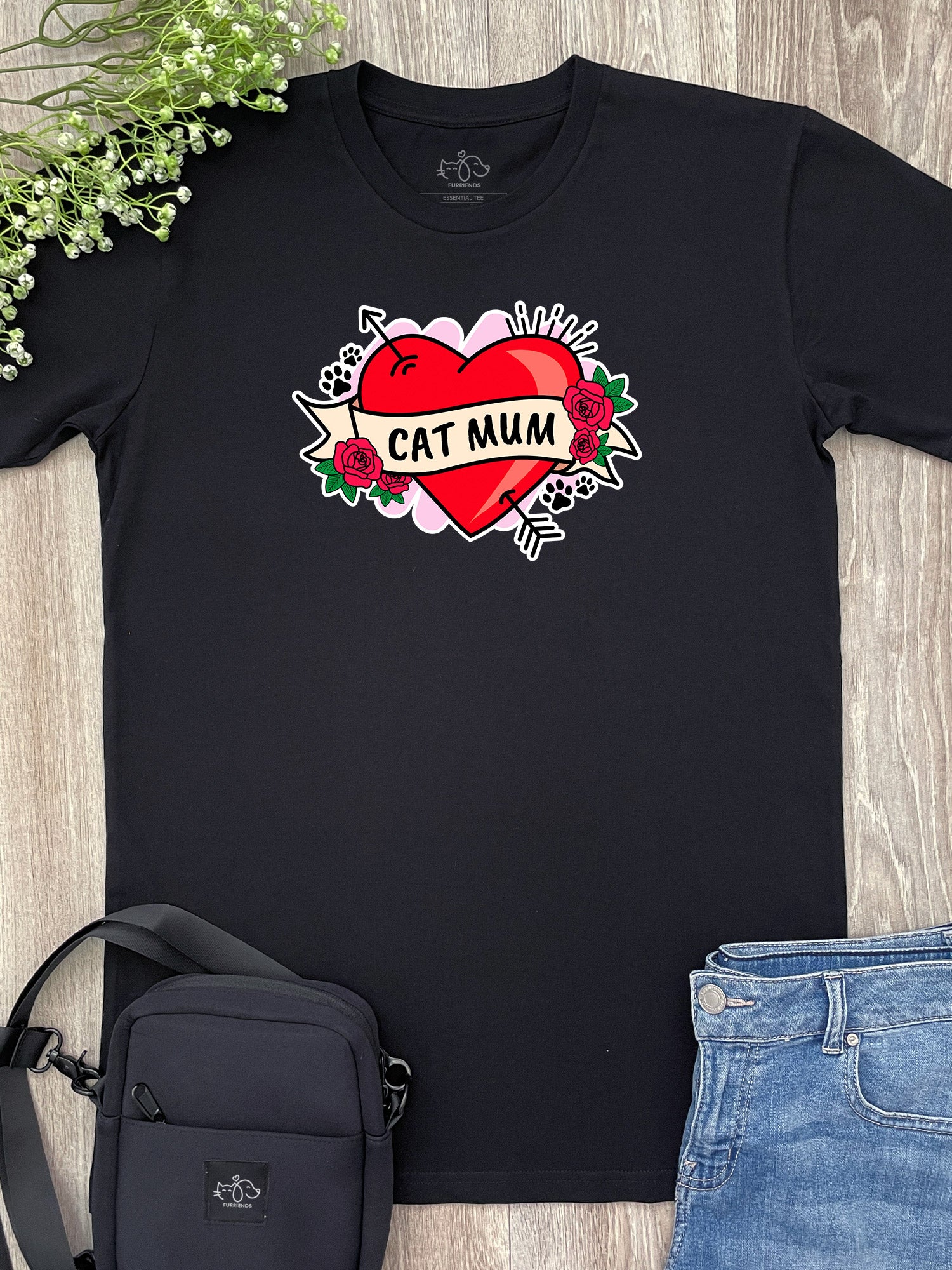 Cat Mum Heart Tattoo Essential Unisex Tee