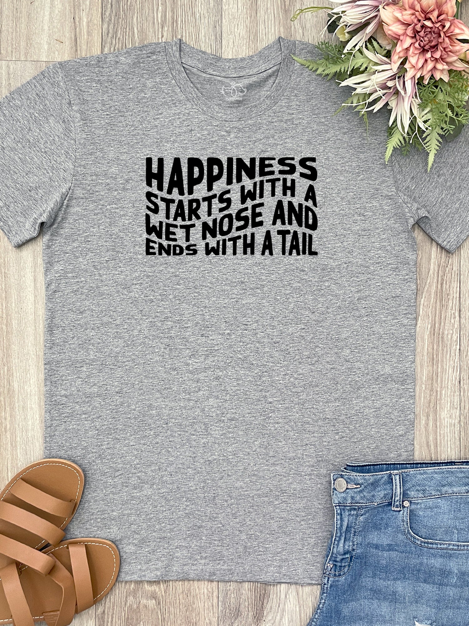 Happiness Starts With A Wet Nose And Ends With A Tail Essential Unisex Tee