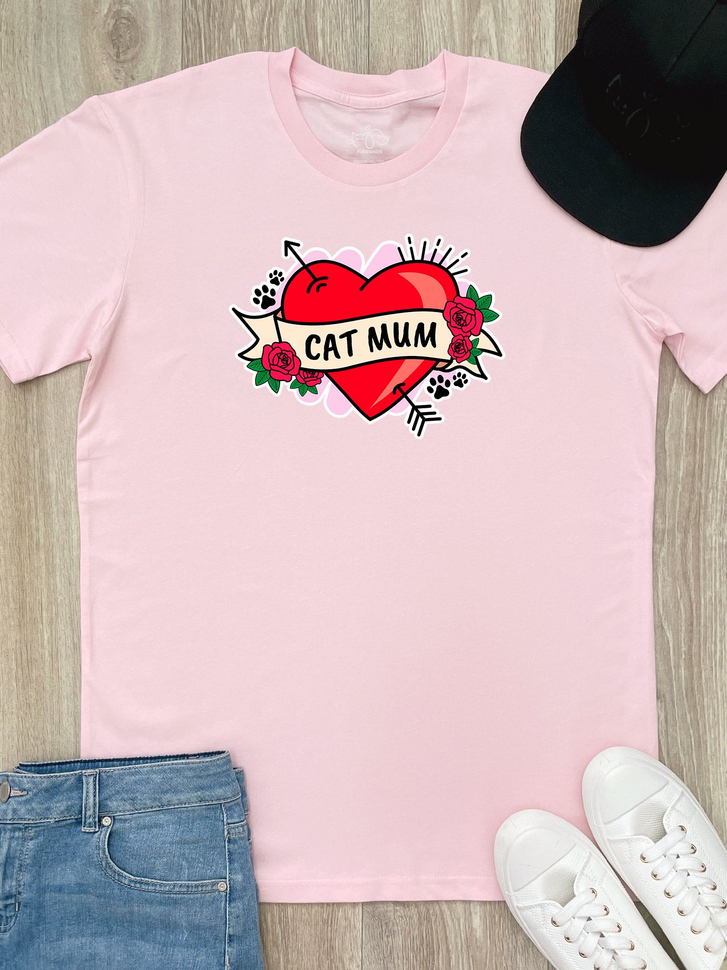 Cat Mum Heart Tattoo Essential Unisex Tee