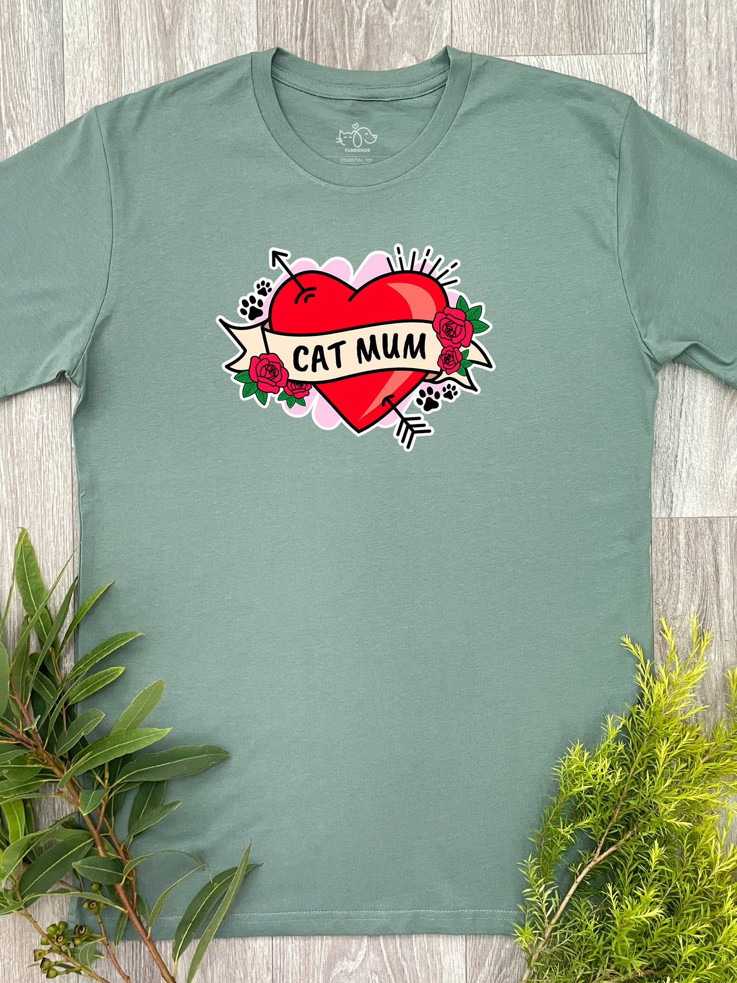 Cat Mum Heart Tattoo Essential Unisex Tee