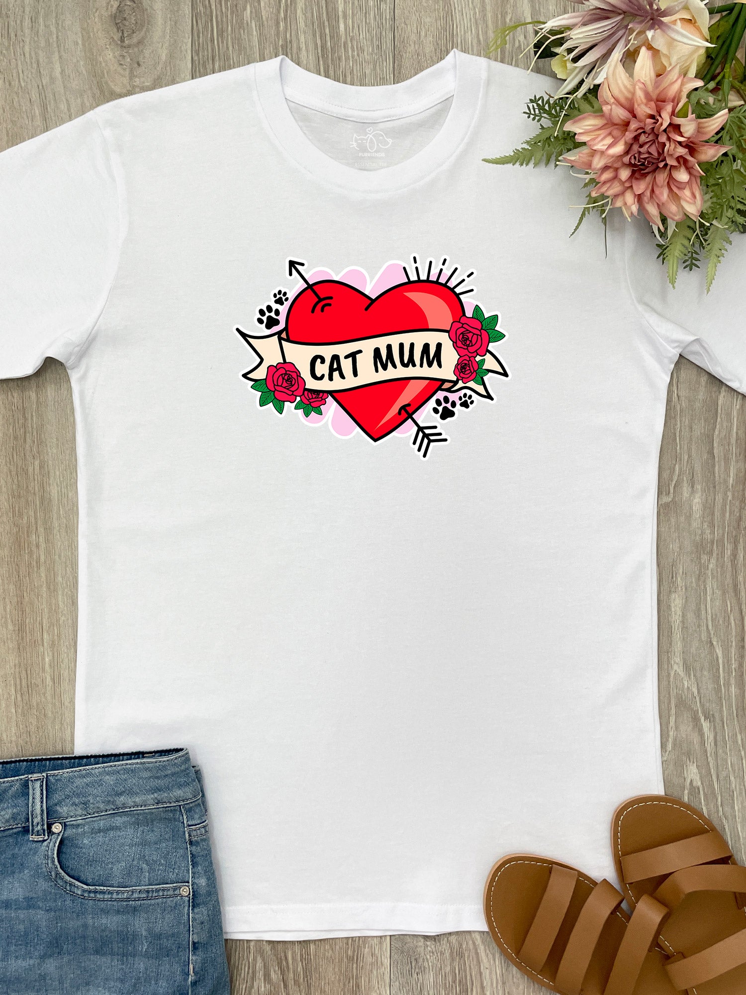 Cat Mum Heart Tattoo Essential Unisex Tee