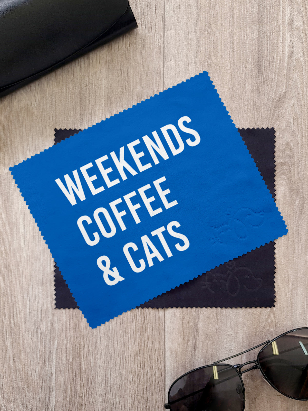 Weekends Coffee &amp; Cats Microfibre Suede Glasses Cleaning Cloths (Twinpack)