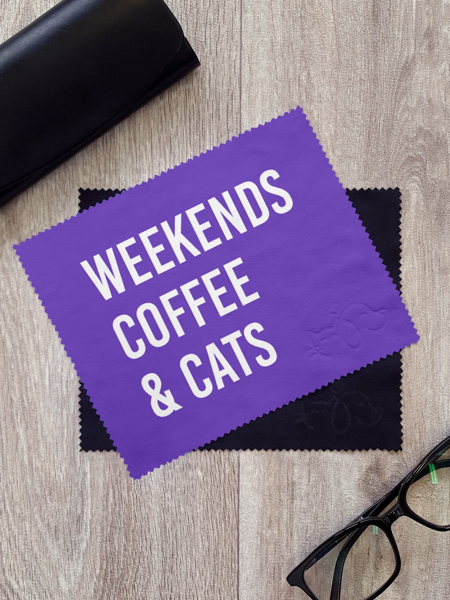 Weekends Coffee & Cats Microfibre Suede Glasses Cleaning Cloths (Twinpack)