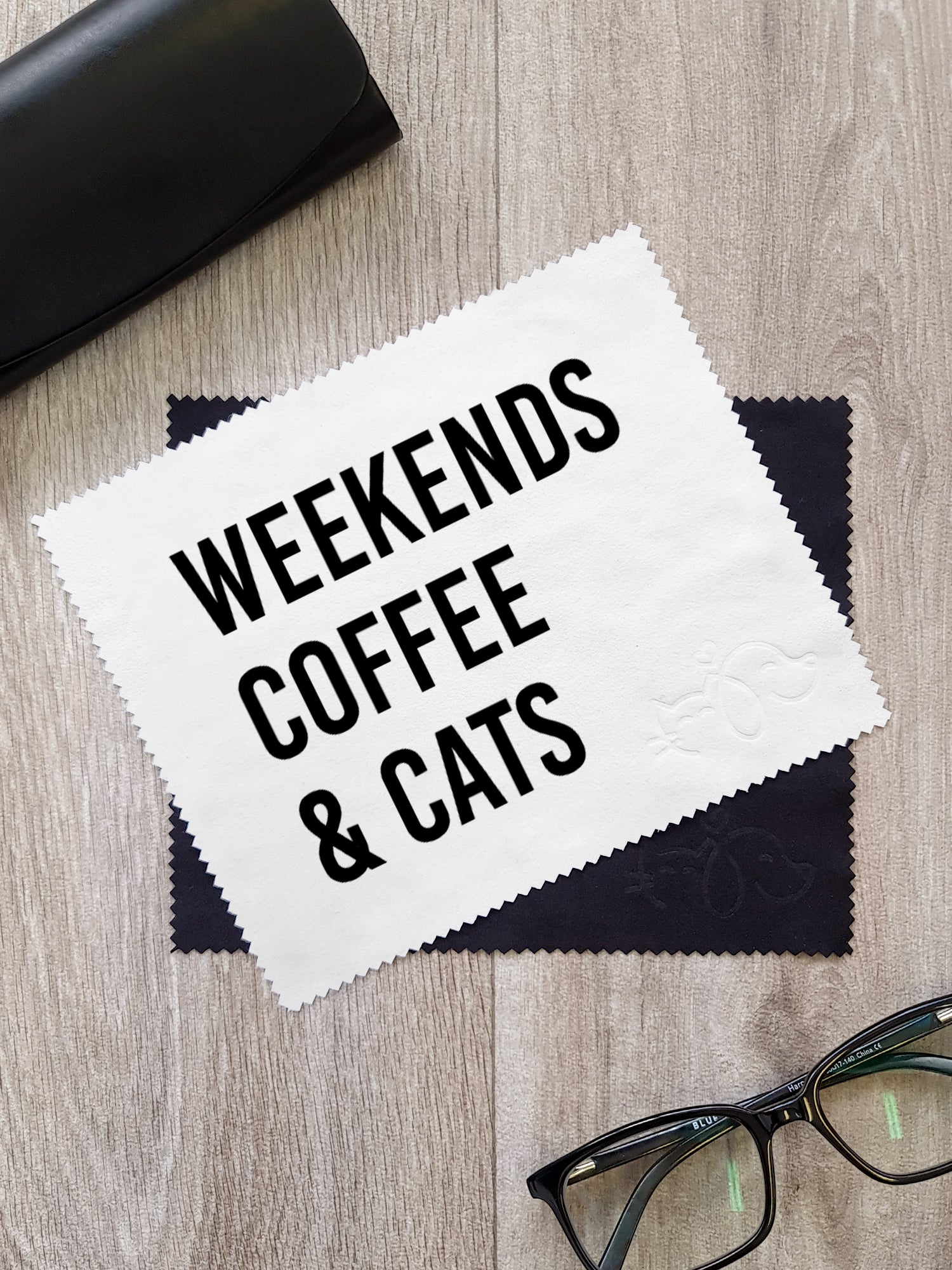 Weekends Coffee & Cats Microfibre Suede Glasses Cleaning Cloths (Twinpack)