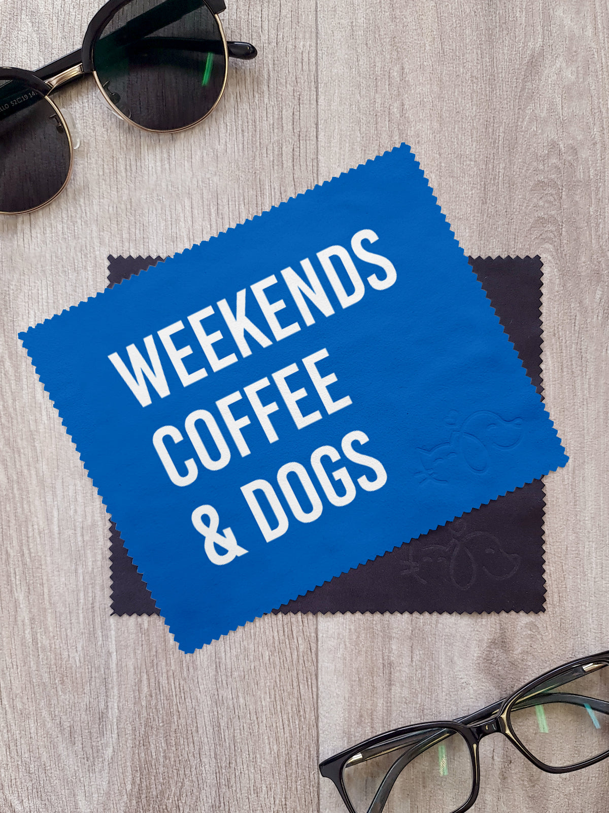 Weekends Coffee &amp; Dogs Microfibre Suede Glasses Cleaning Cloths (Twinpack)