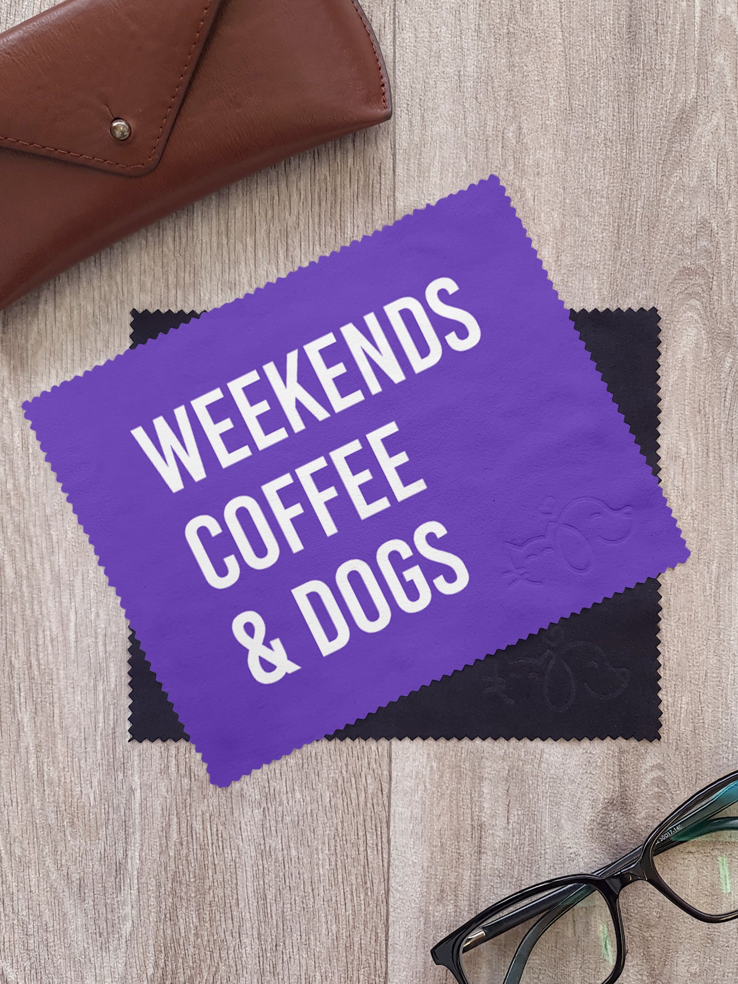 Weekends Coffee & Dogs Microfibre Suede Glasses Cleaning Cloths (Twinpack)