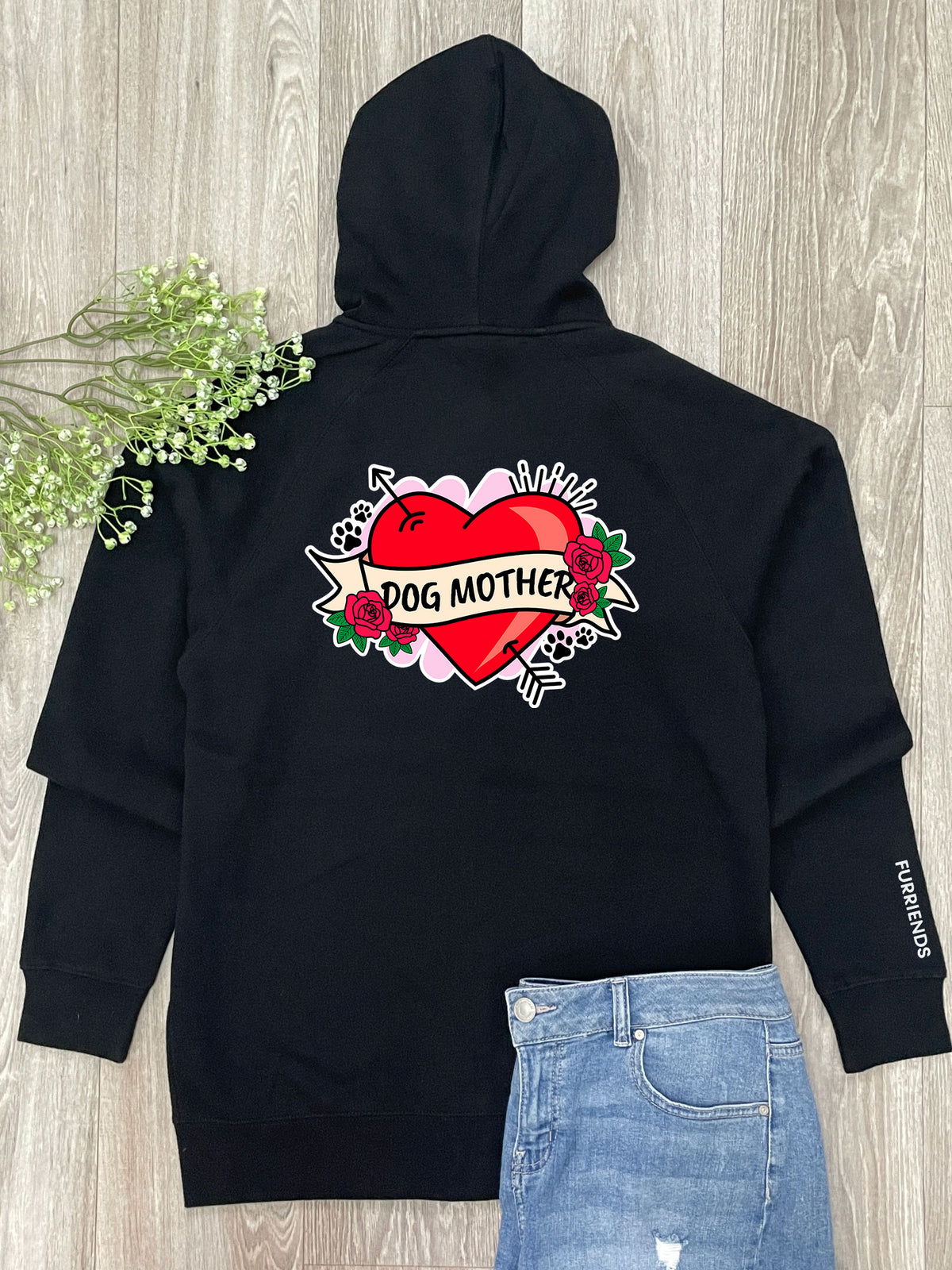 Dog Mother Heart Tattoo Zip Front Hoodie