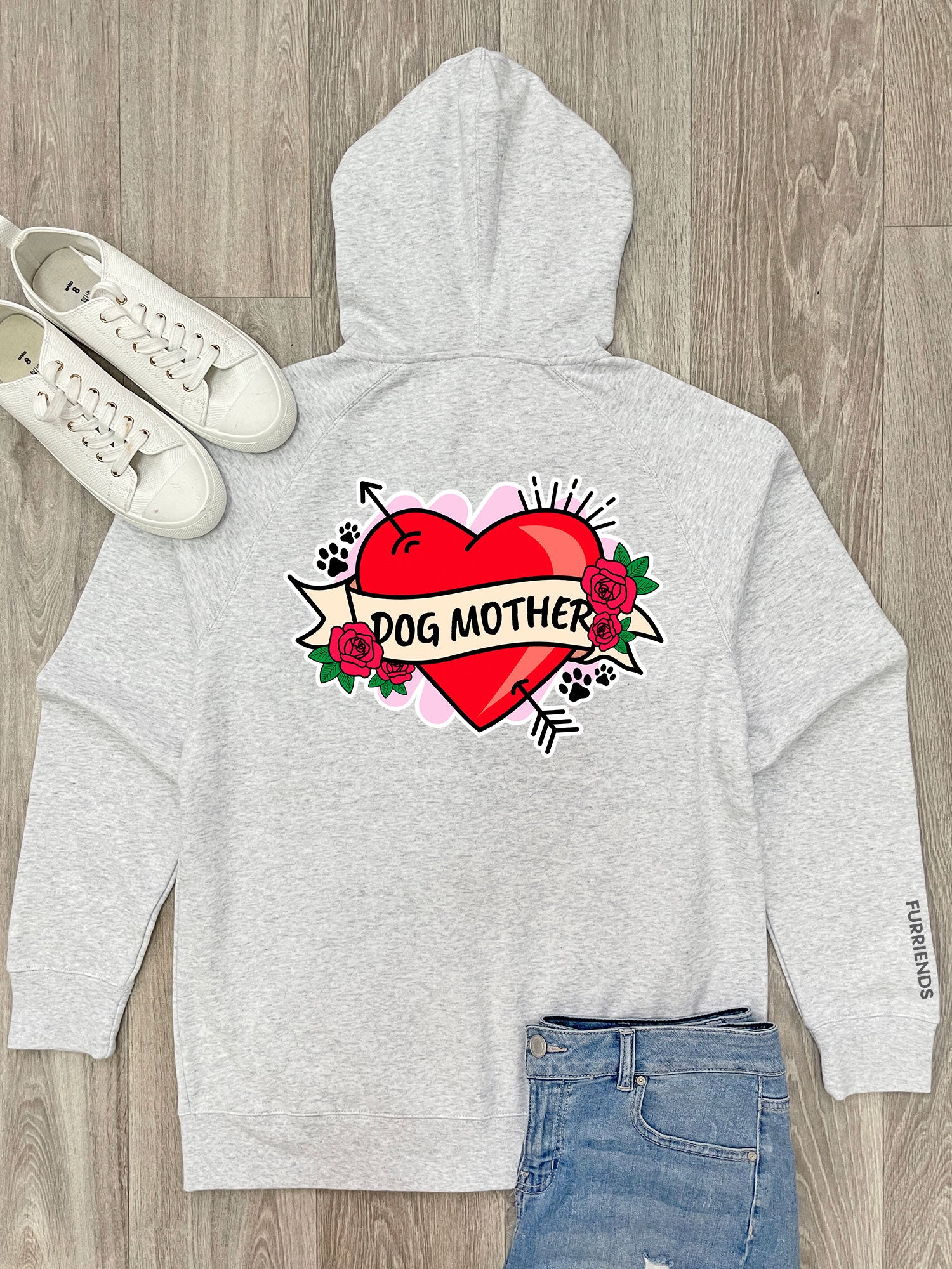 Dog Mother Heart Tattoo Zip Front Hoodie