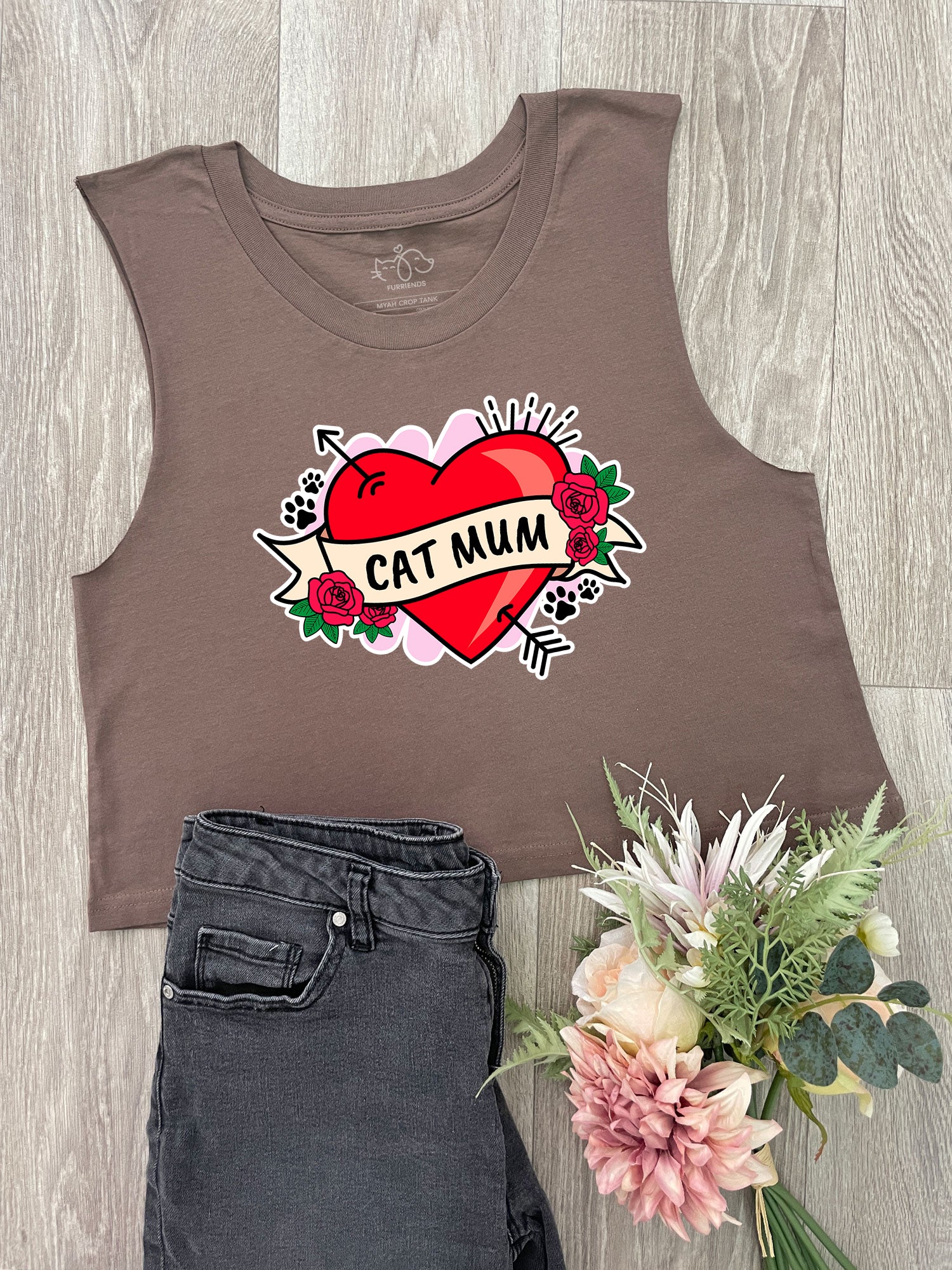 Cat Mum Heart Tattoo Myah Crop Tank