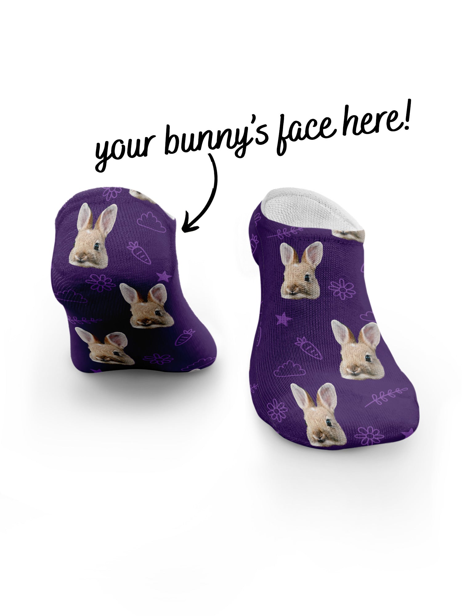 Custom Rabbit Face No-Show Socks