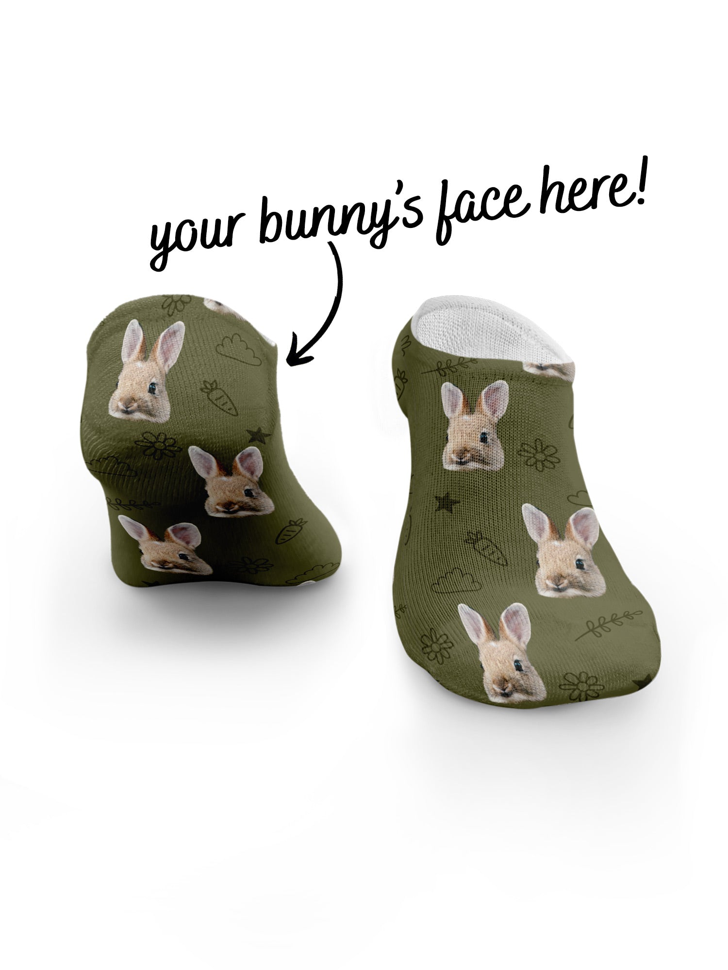 Custom Rabbit Face No-Show Socks