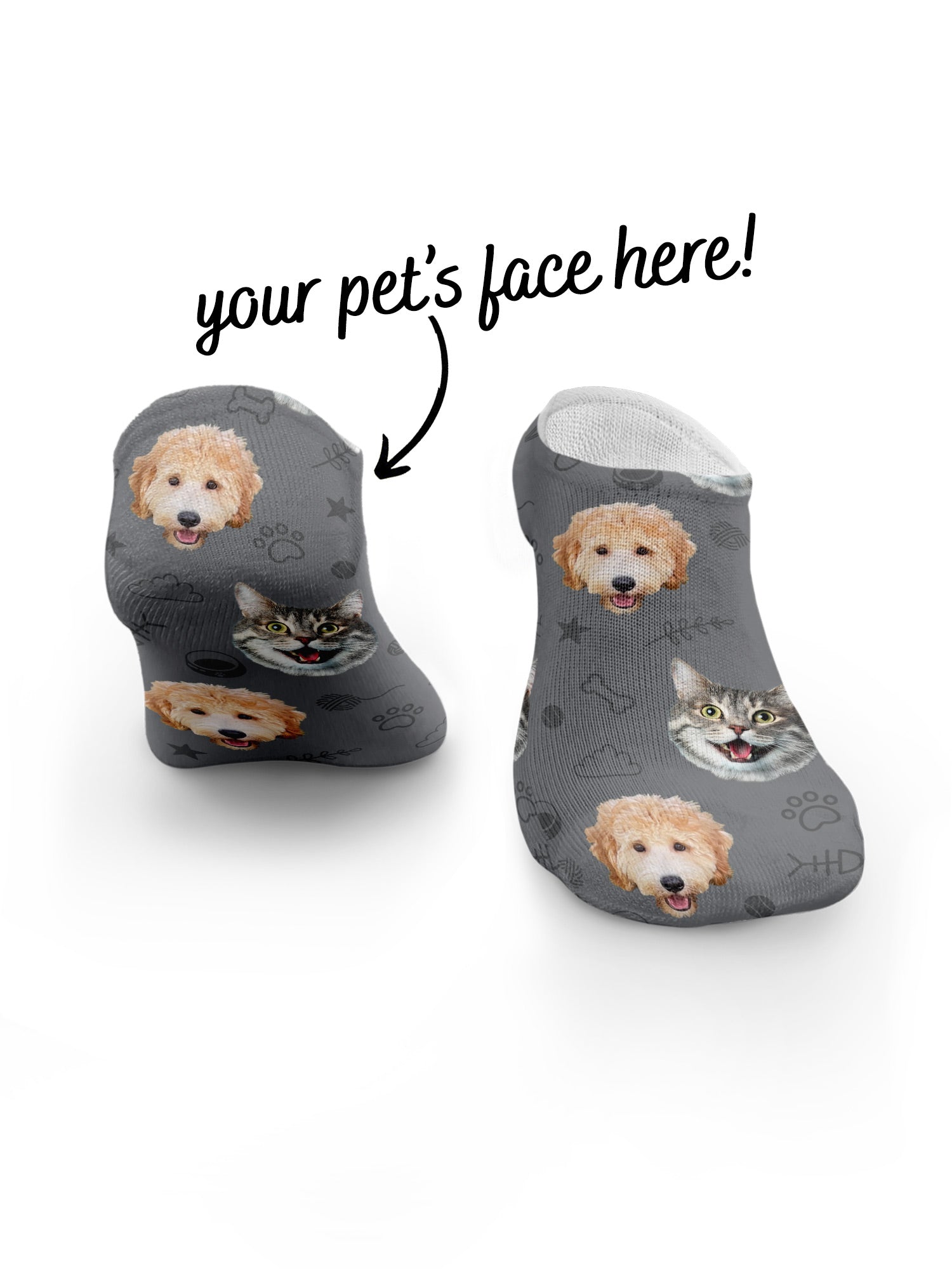 Custom Mixed Dog & Cat Face No-Show Socks