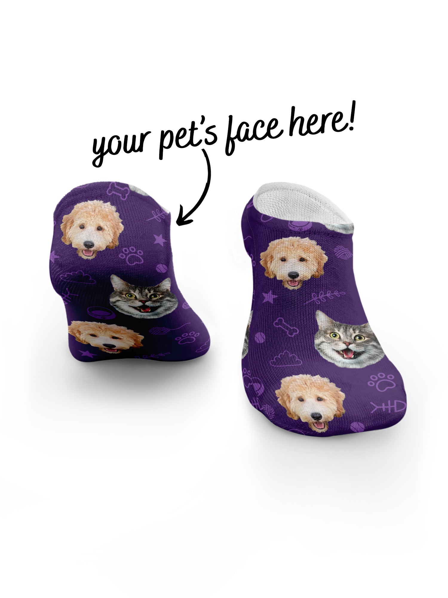 Custom Mixed Dog & Cat Face No-Show Socks