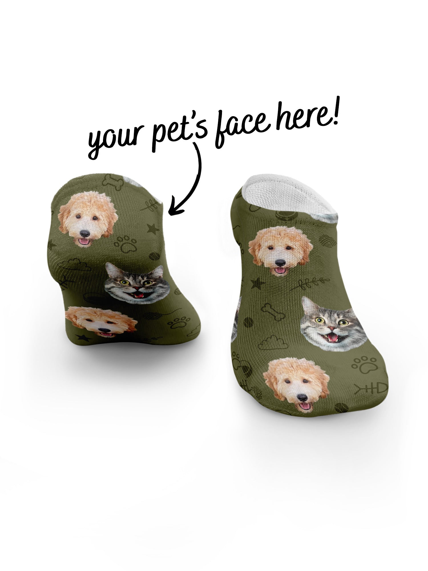 Custom Mixed Dog & Cat Face No-Show Socks