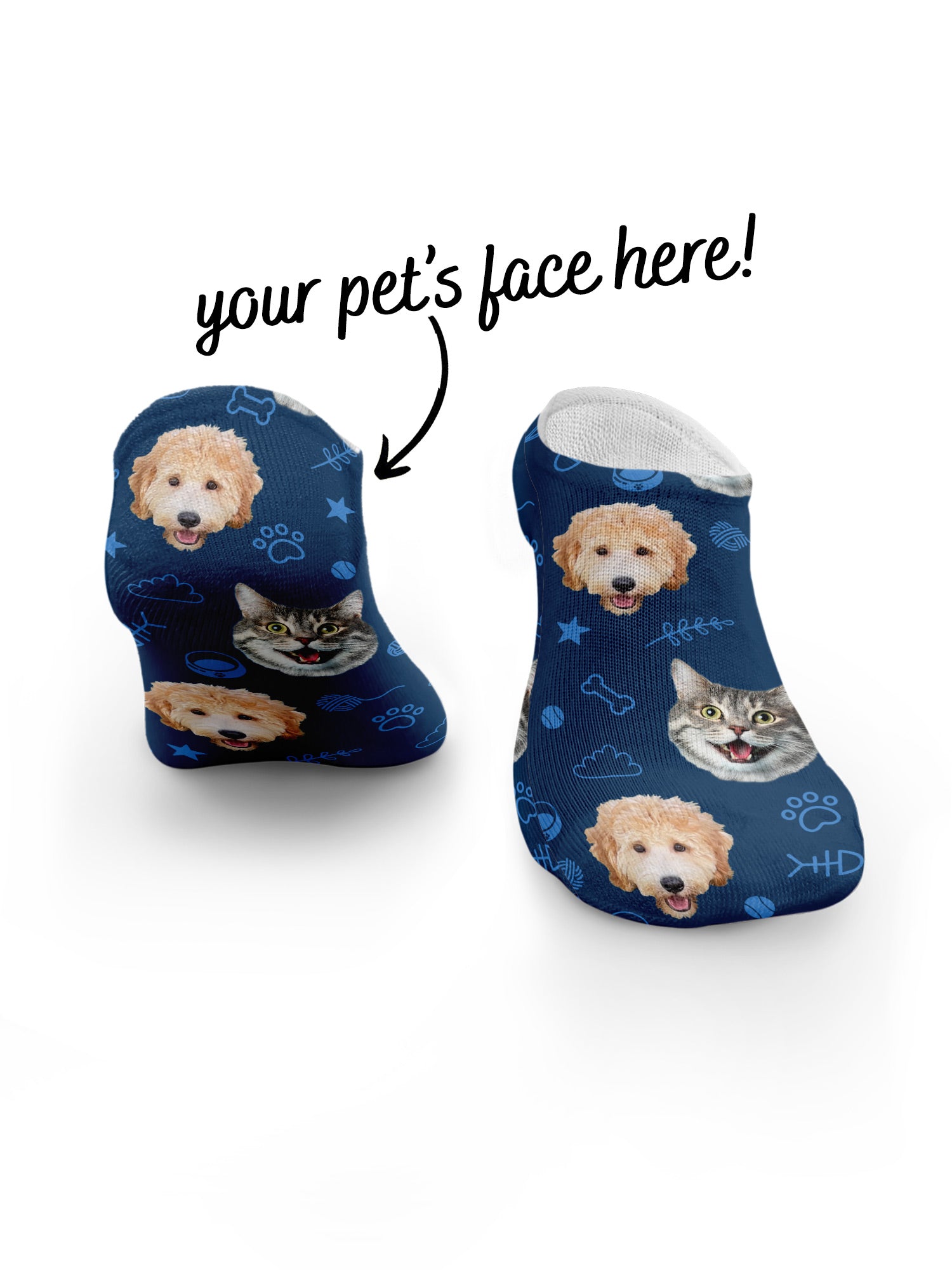 Custom Mixed Dog & Cat Face No-Show Socks