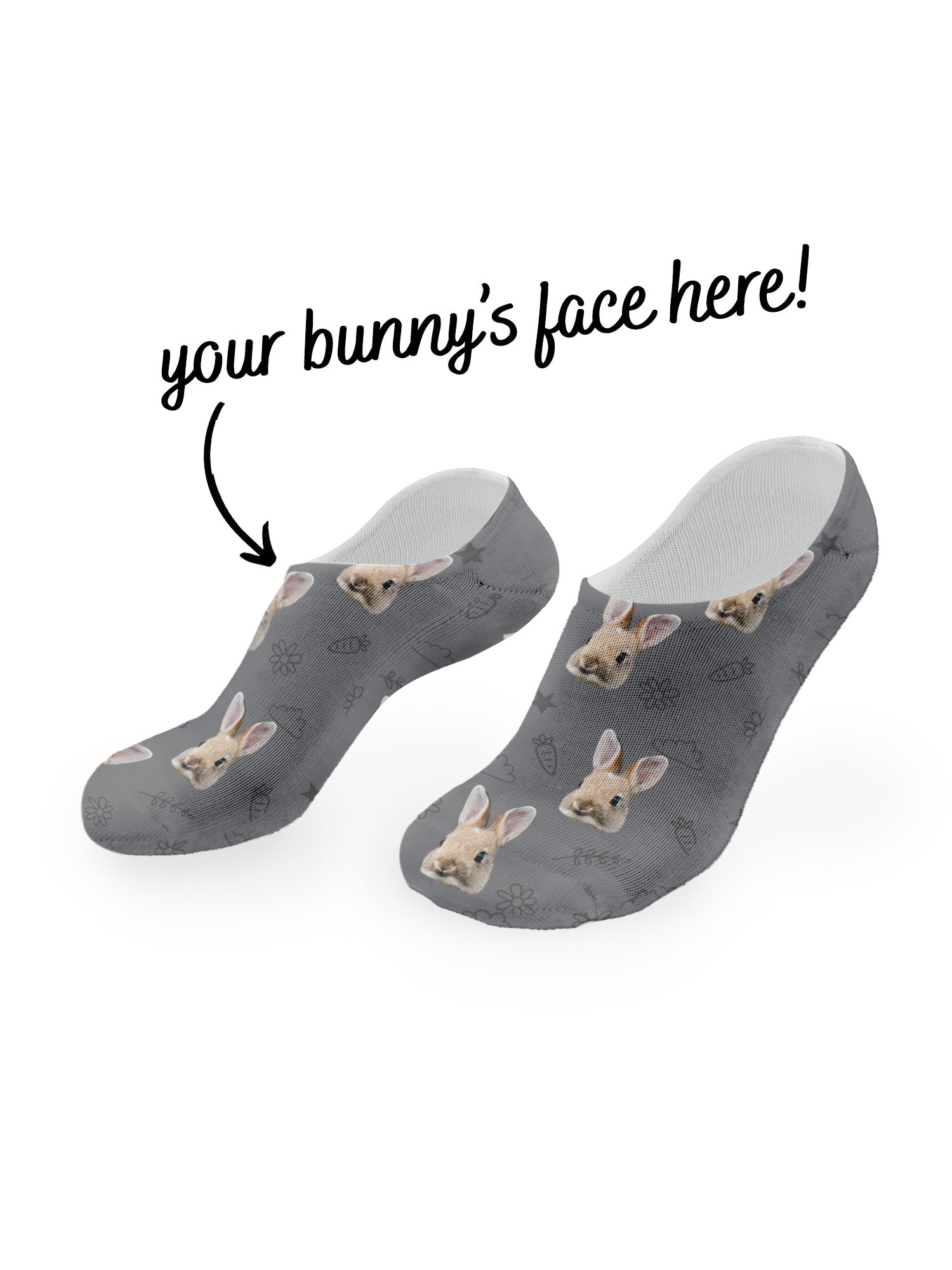 Custom Rabbit Face No-Show Socks