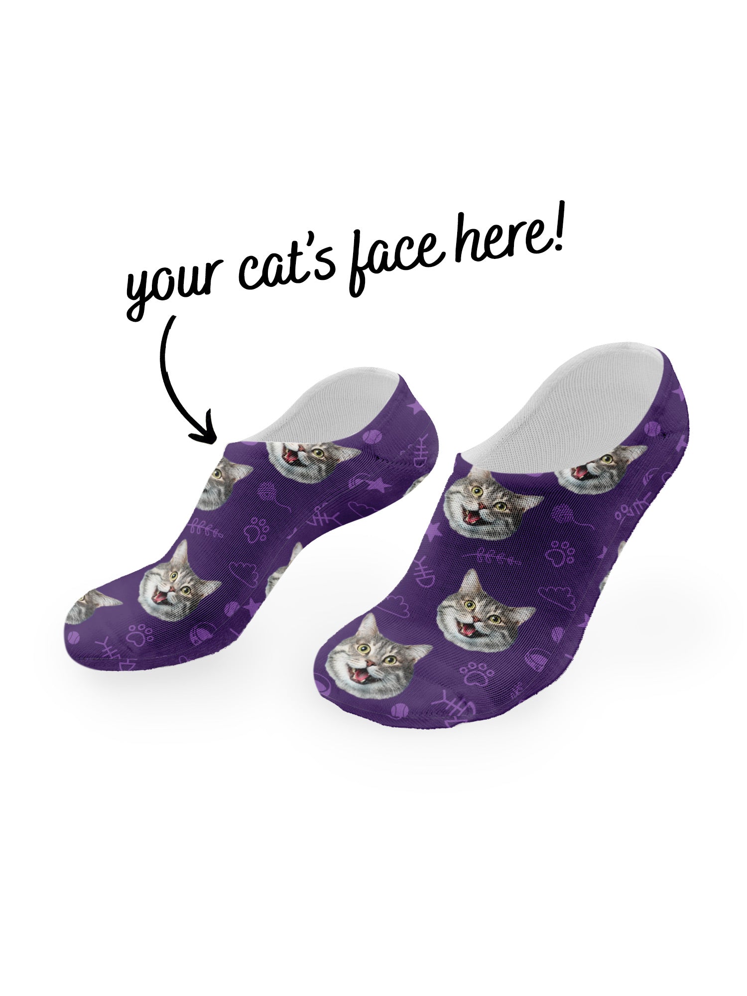 Custom Cat Face No-Show Socks