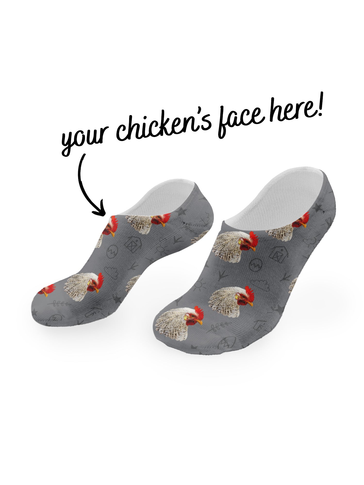 Custom Chicken Face No-Show Socks