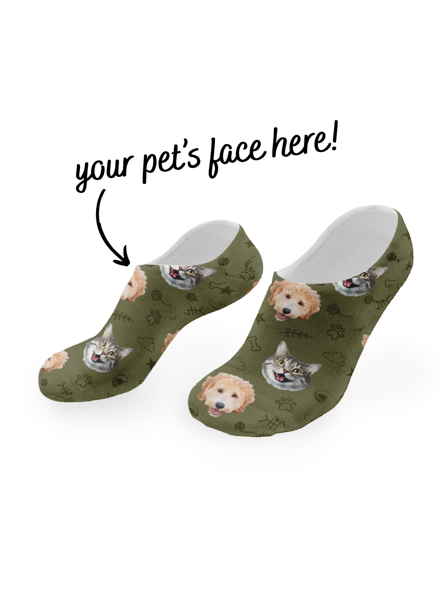 Custom Mixed Dog & Cat Face No-Show Socks