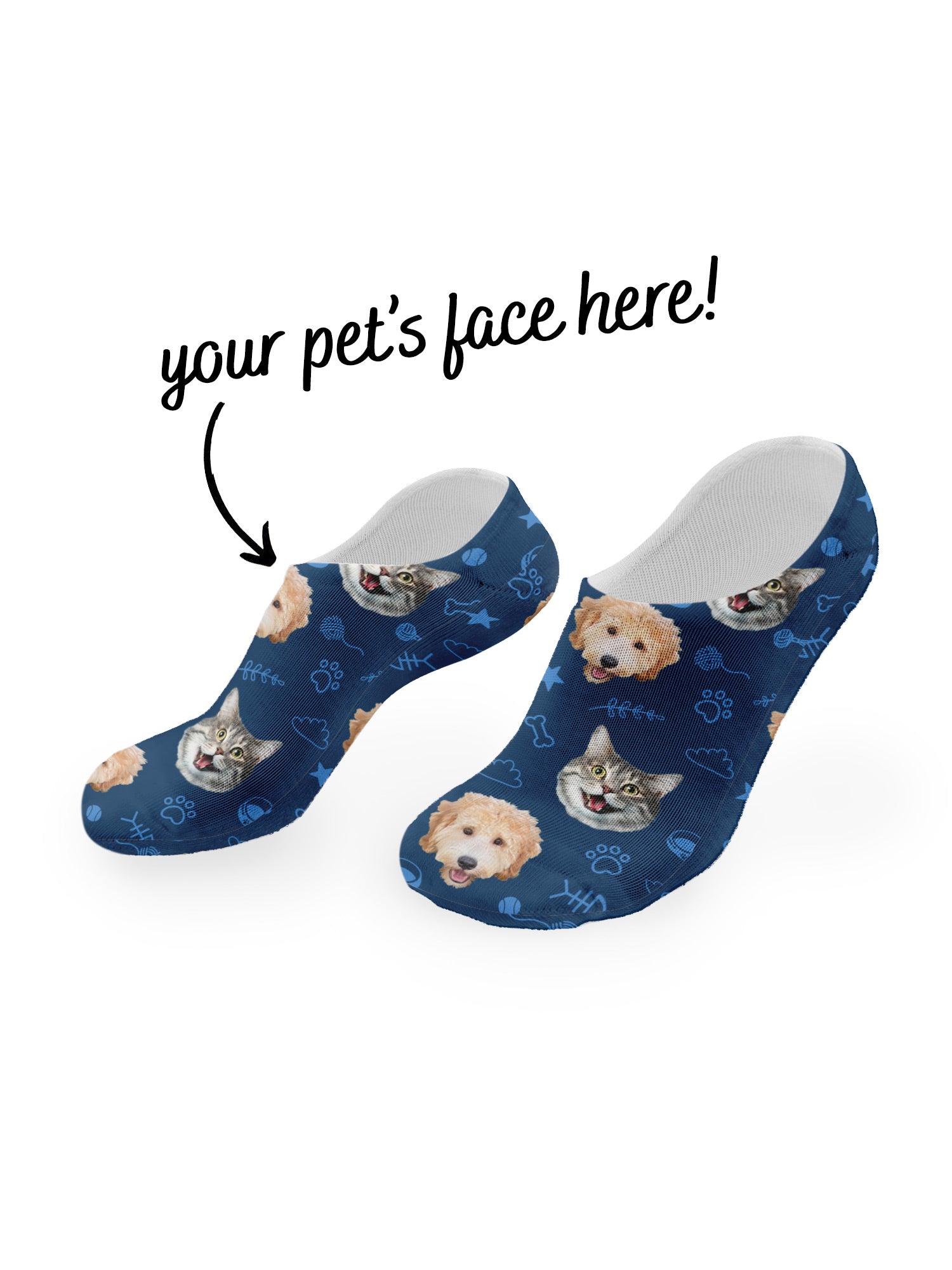 Custom Mixed Dog & Cat Face No-Show Socks