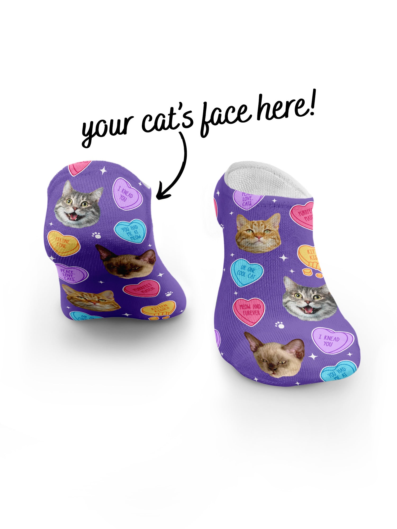 Custom Candy Hearts Pet Face No-Show Socks