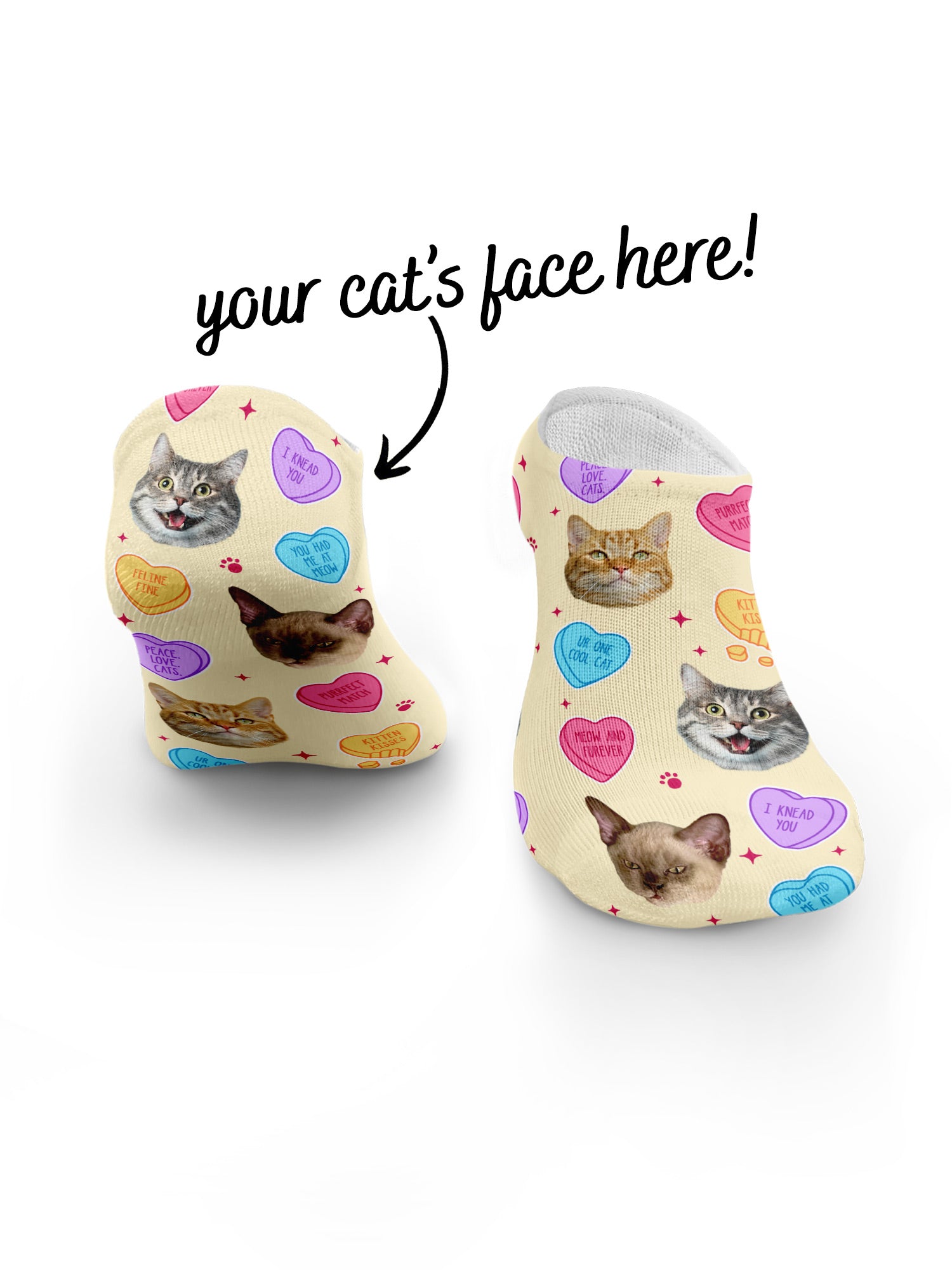 Custom Candy Hearts Pet Face No-Show Socks