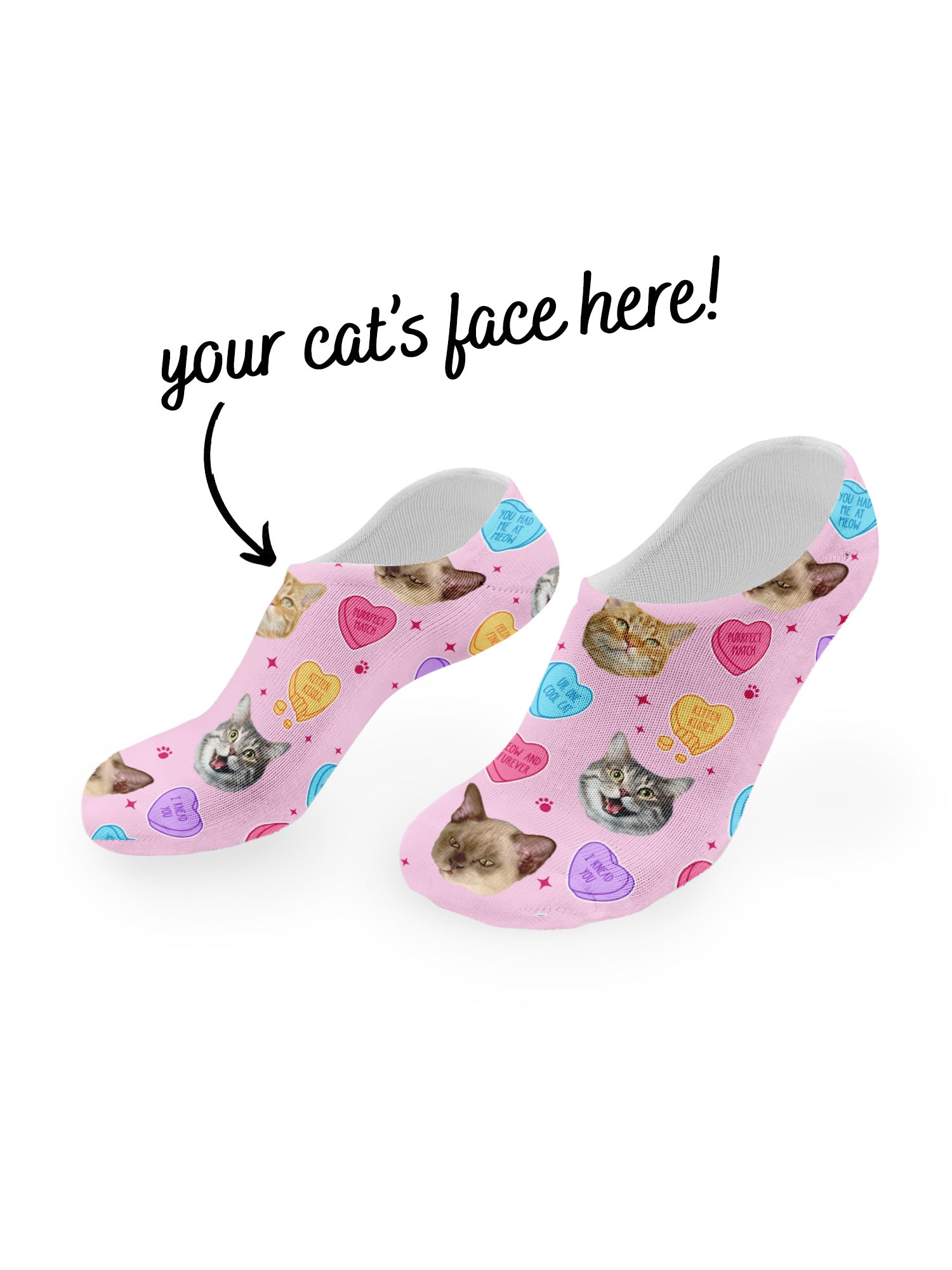 Custom Candy Hearts Pet Face No-Show Socks