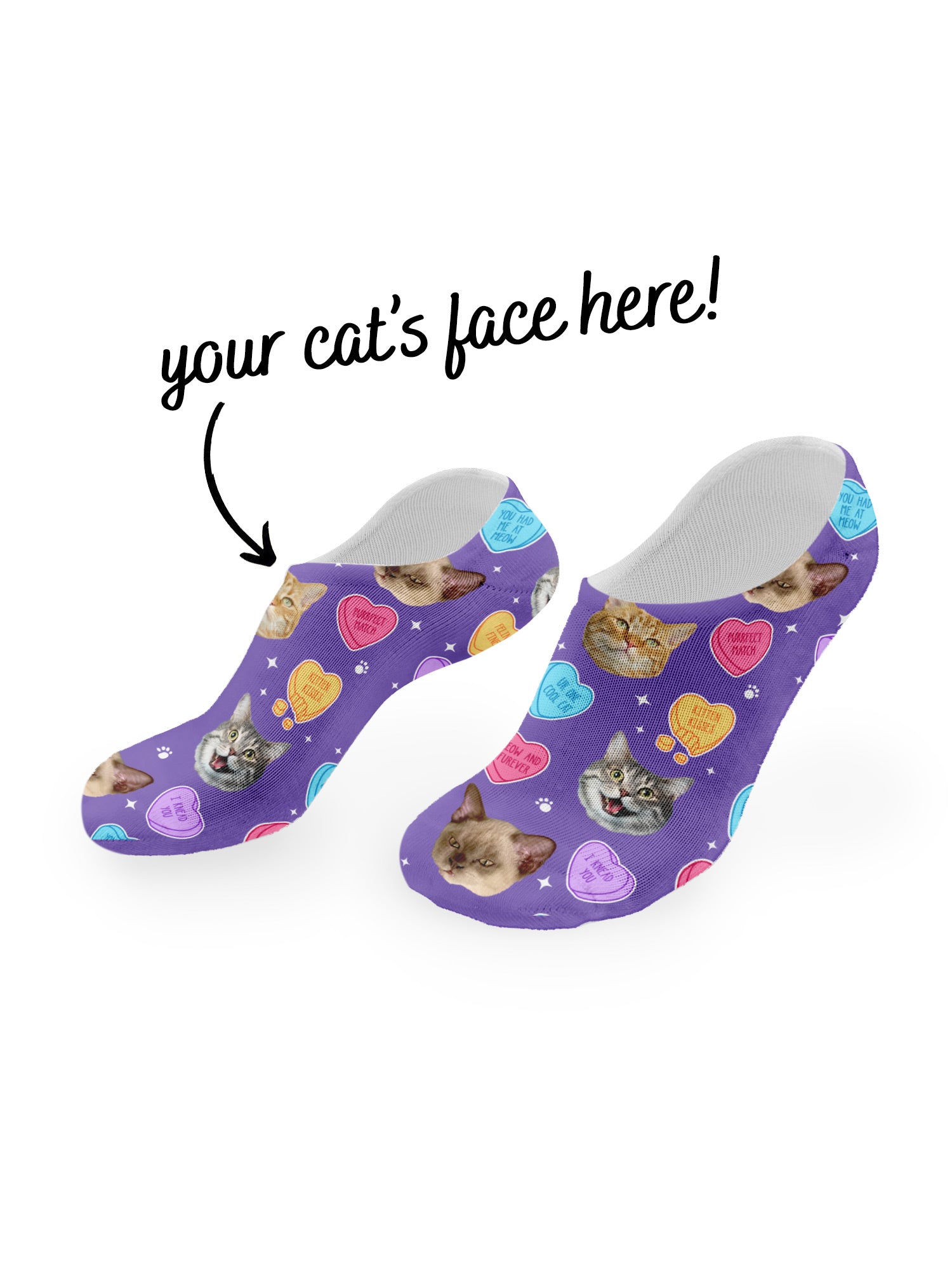 Custom Candy Hearts Pet Face No-Show Socks