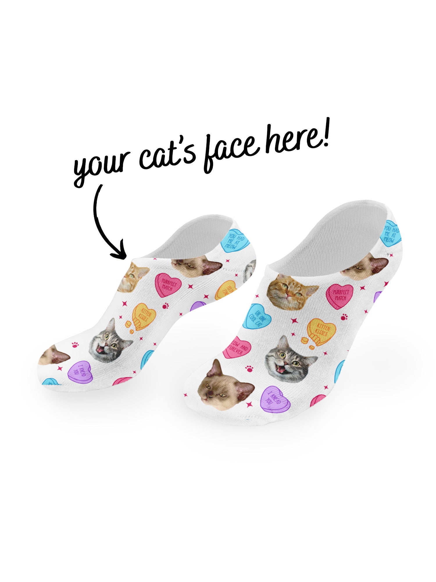 Custom Candy Hearts Pet Face No-Show Socks